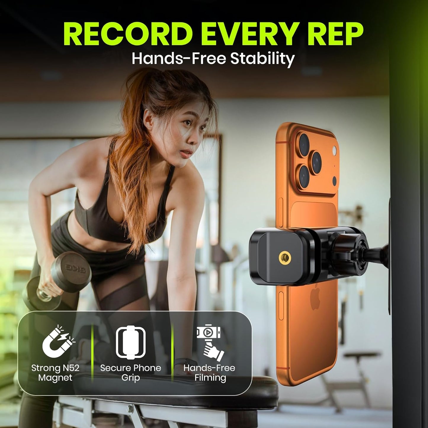 BARENDA N52 Magnetic Phone Holder for Gym with Magnet and Secure Clip, Strong Magnetic Phone Mount for All Phones
