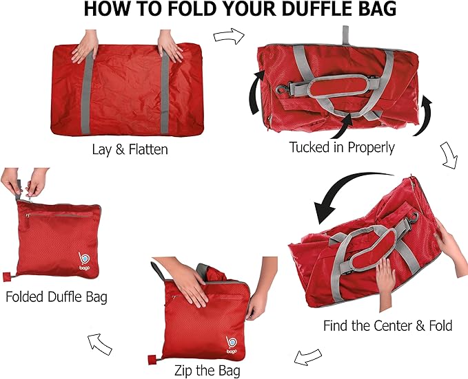 Bago Big XXL Foldable Duffel Bags for Traveling Women & Men - 140L Packable Duffle Bag for Travel with Shoe Compartment - Water Repellant, Heavy Duty, Lightweight Folding & Collapsible (Red)