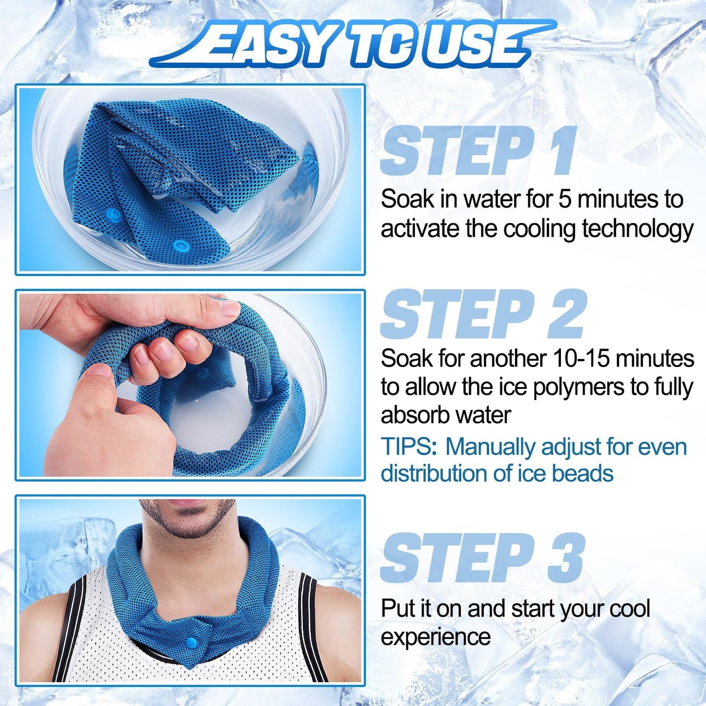 3 Pcs Cooling Neck Wraps - Cooling Towels with Ice Polymer, Breathable Soft Neck Coolers for Summer Heat Sports Gym Workout Men Women Gifts
