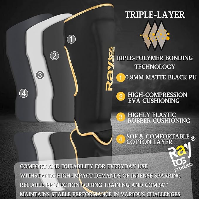 Muay Thai Shin Guards - MMA Kickboxing Leg Instep Protective Pads, Martial Art Sparring Gear for BJJ Karate Boxing Taekwondo Training, Men Adults Kids Children