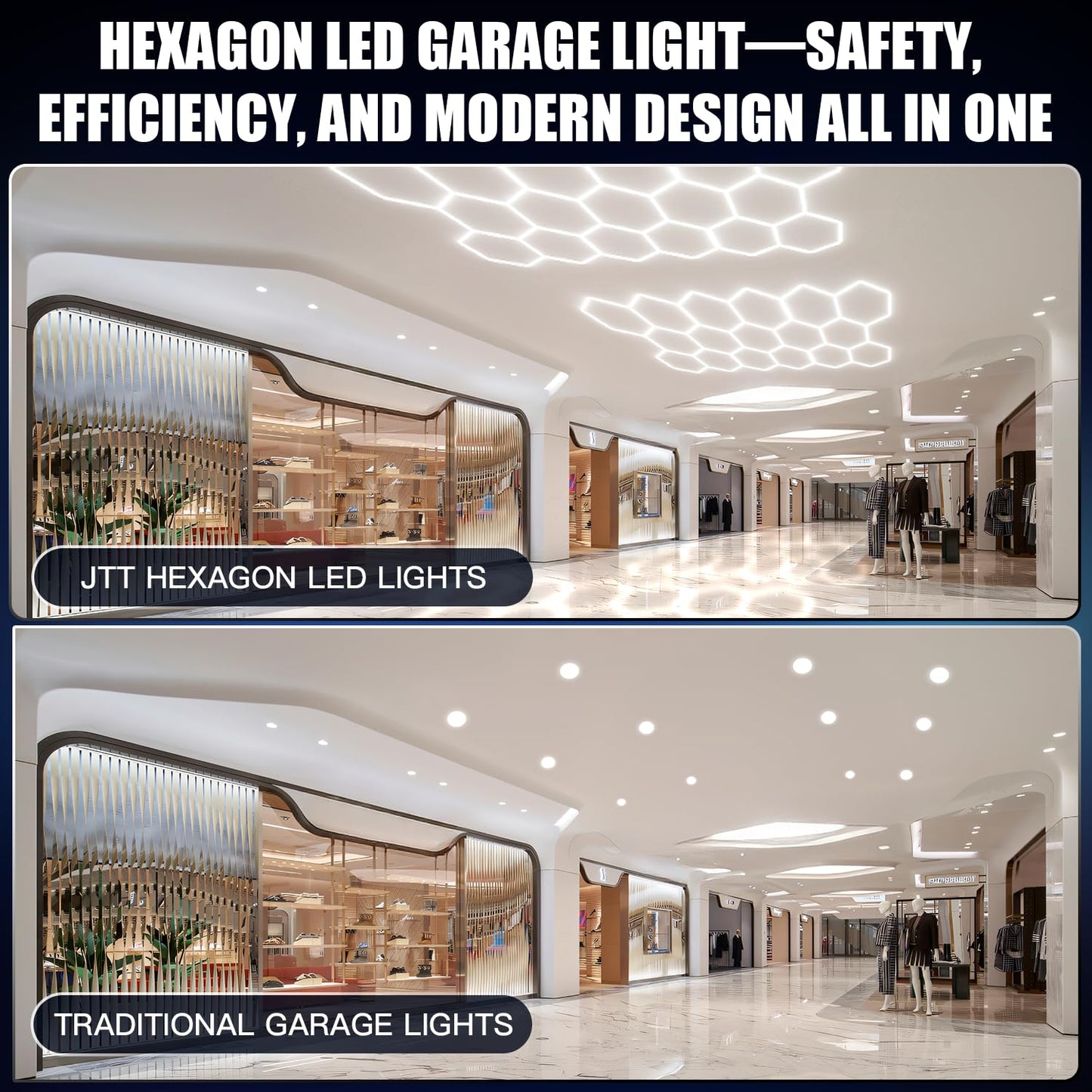 JTT Hexagon Garage Lights, 200W 20000LM 5 Grids 25Pack LED Garage Hexagon Lights, 6500K Super Bright Car Detailing Ceiling LED Shop Light for Warehouse Workshop Gym Basement Car Care Wash Room