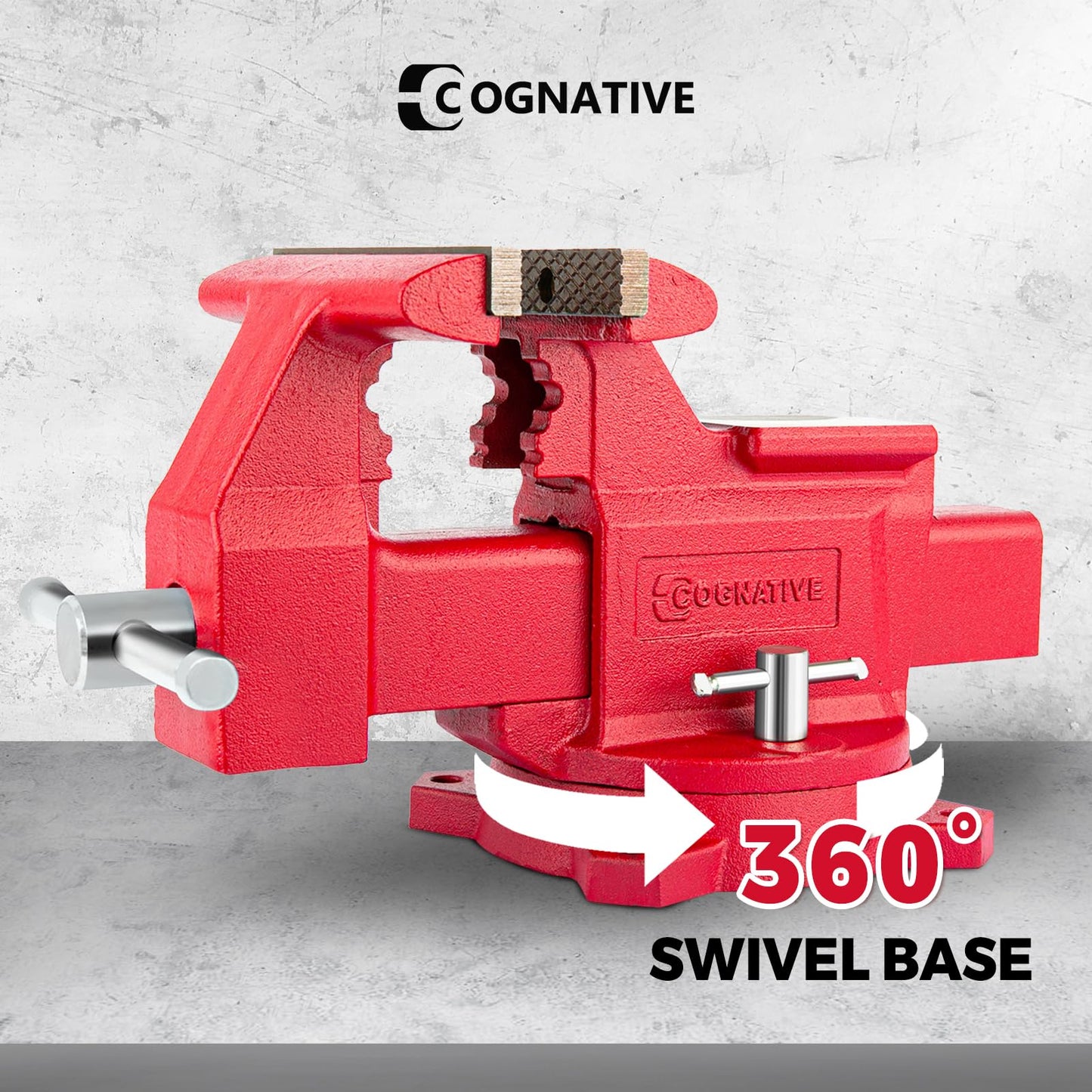 COGNATIVE 8" Heavy-Duty Bench Vise Ductile Iron Bench Vise with Strong 9900lbs Clamping Force 360° Swivel Bench Vice with Anvil, Red