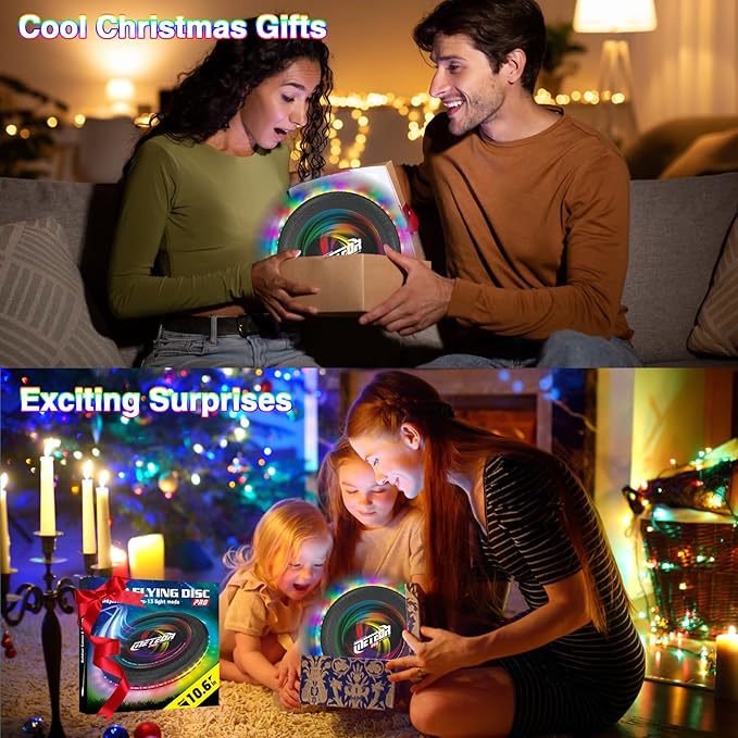 Light Up Flying Disc with 16 Millions Colors-45 LEDs & 13 Light Modes Flying Ring, Glow in The Dark Flying Disc for Adult Kid Teen Rechargeable&Waterproof Camp Beach Toy Birthday Gift