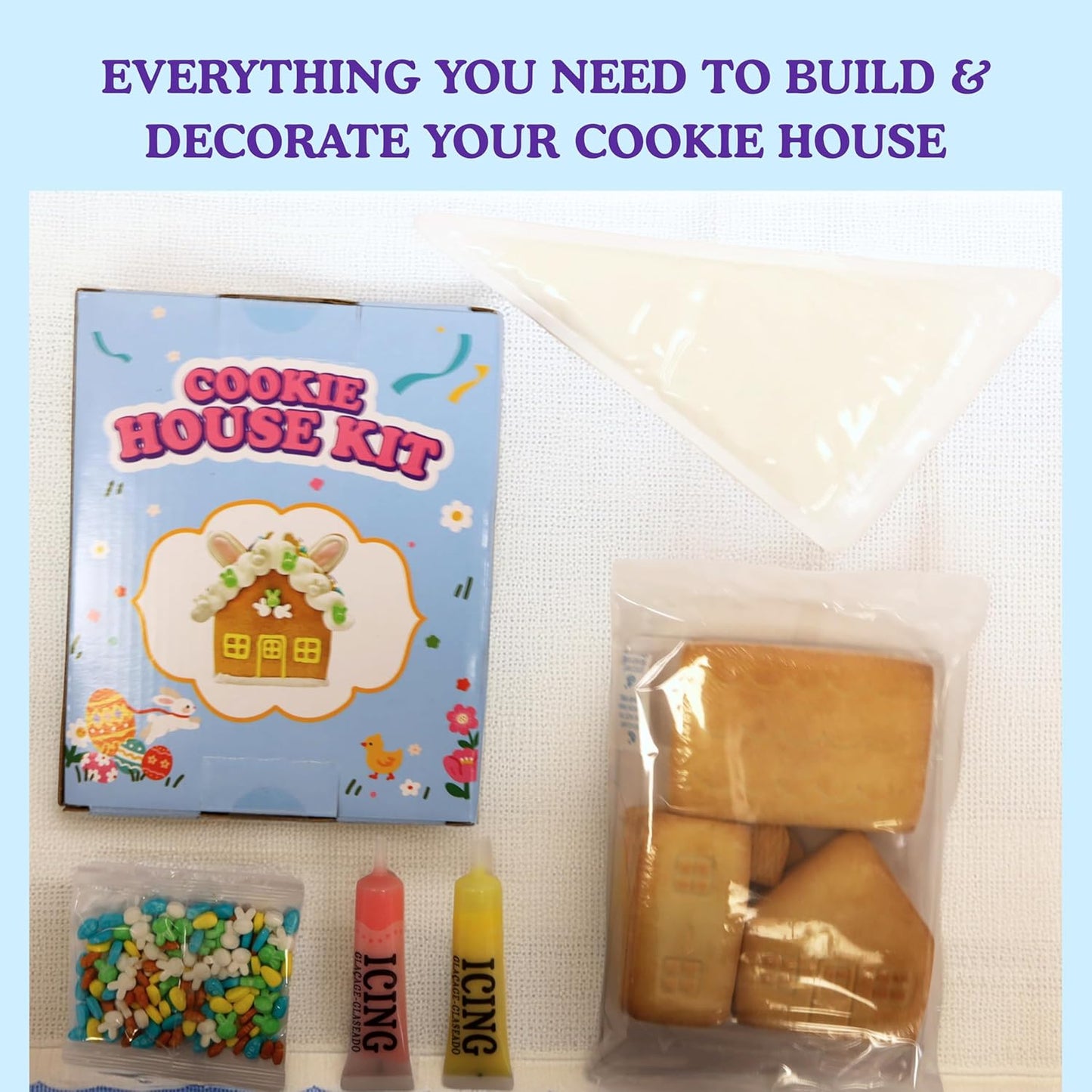 Spring Cookie Decorating Kit by Bunny House - Fun DIY Activity with Icing & Candies | Pre-Baked Panels Included