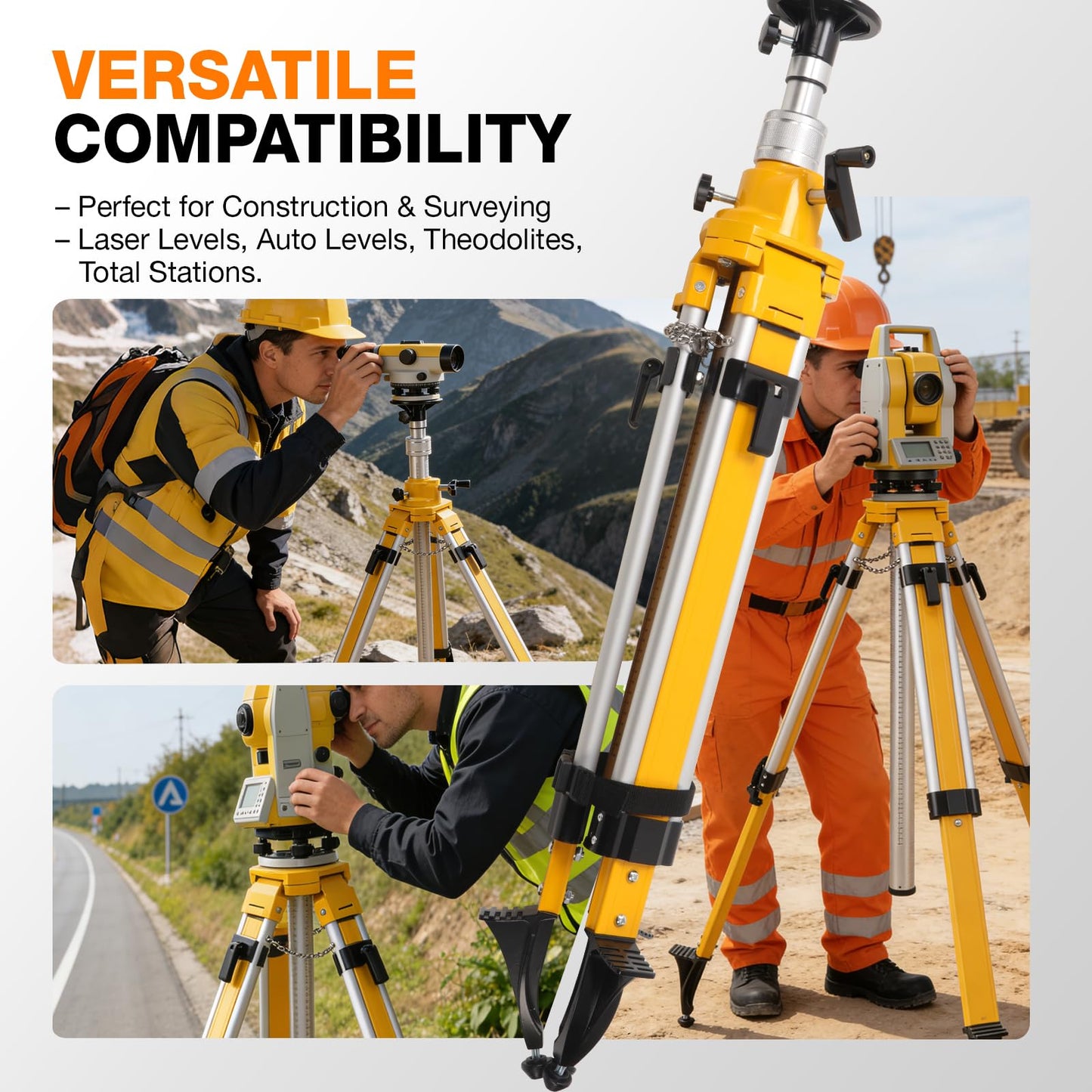 MOETER Heavy Duty Elevator Tripod for Laser Level, Adjustable Legs Surveying Tripod, 27" to 94" Height Adjustable for Cross & Rotary Lasers, Auto Levels, Theodolites, and Total Stations