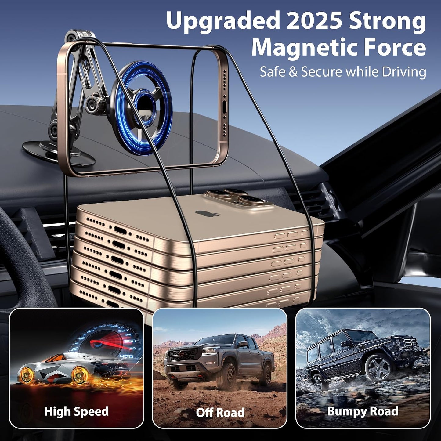 BPTAKOO 360 Ultra Magnetic Long-Arm Phone Holder Stand, Fits for MagSafe Car Mount BracketWindshield+Vent+Dash