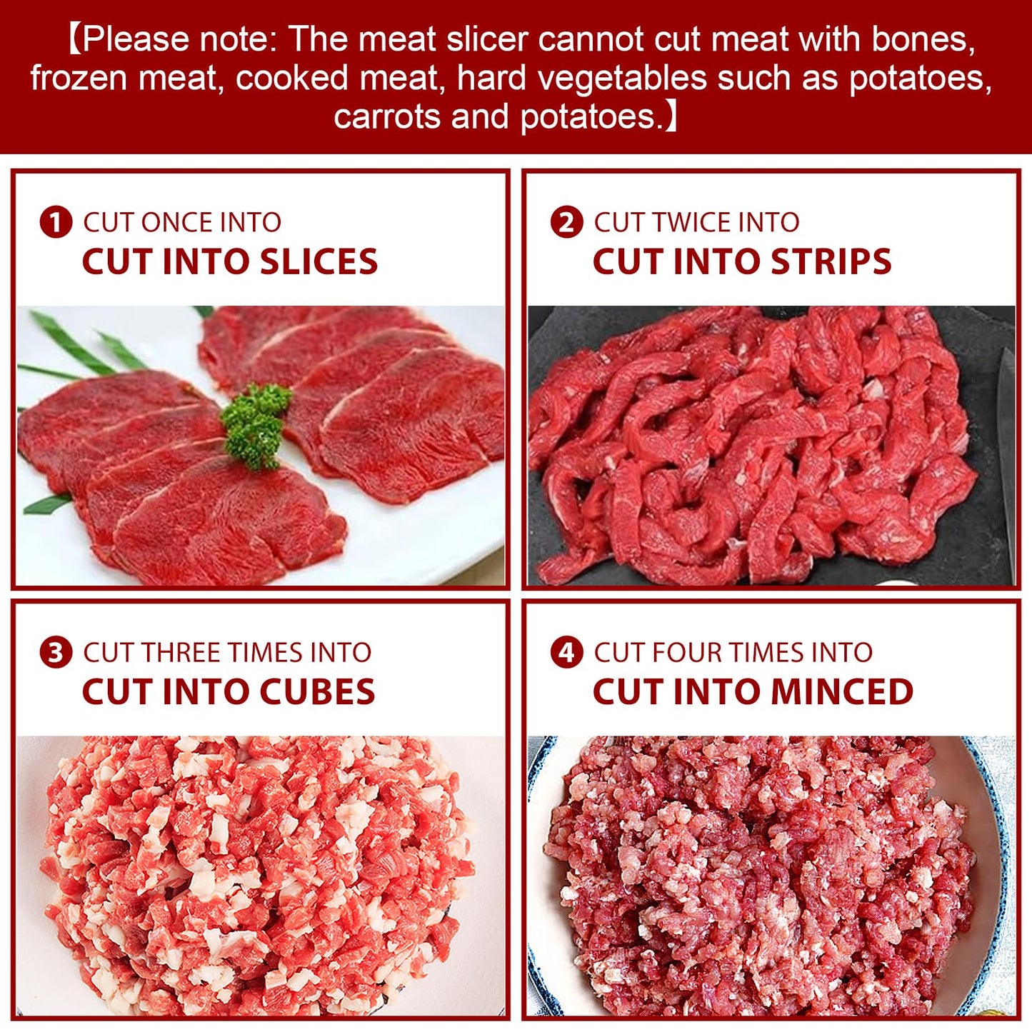 750W Commercial Meat Cutter Machine Stainless Steel Meat Slicer for Slicing, Shredding and Chopping 1100lbs/H (5MM)