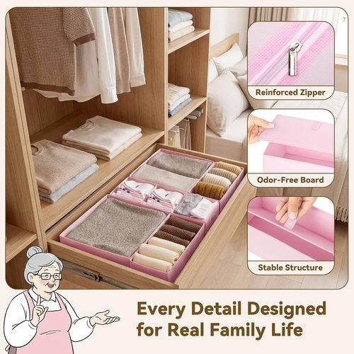 Granny Says Drawer Organizer Bins - 12 Pack Dresser Storage Dividers for Baby Clothes & Nursery - Pink