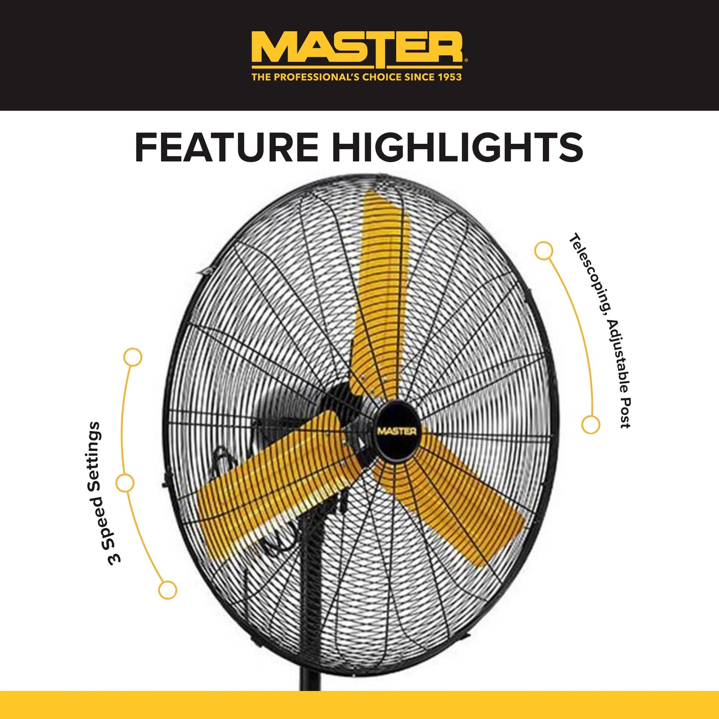 Master 24 Inch Oscillating Industrial High Velocity Pedestal Fan - Use for Shop, Garage or Warehouse, All-Metal Construction with OSHA-Compliant Safety Guards, 3 Speed Settings (MAC-24POSC)