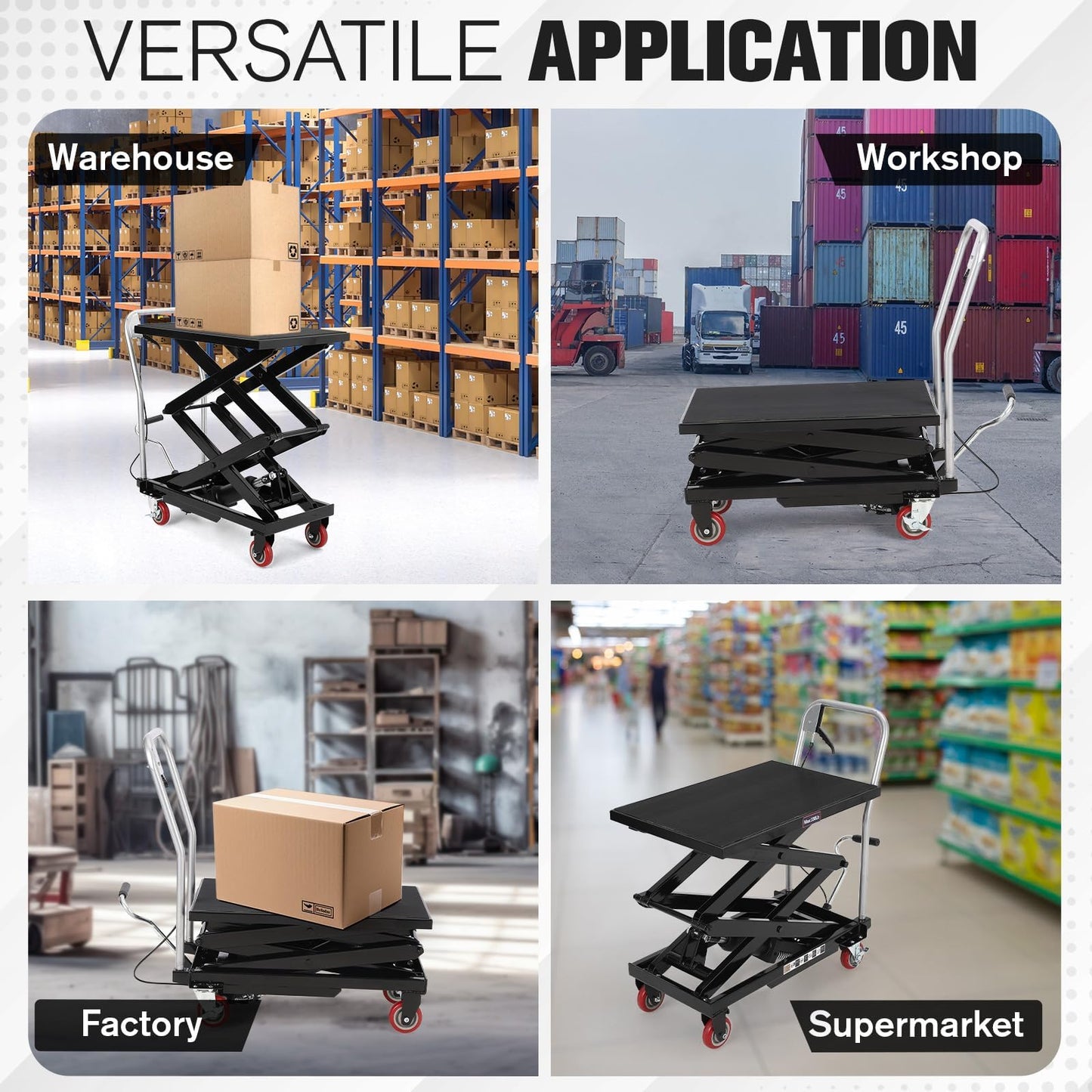 Hydraulic Lift Table Cart, 330lbs Capacity 50" Lifting Height Hydraulic Table Cart, Double Scissor Lift with Non-Slip Pad for Material Handling and Transportation, Black