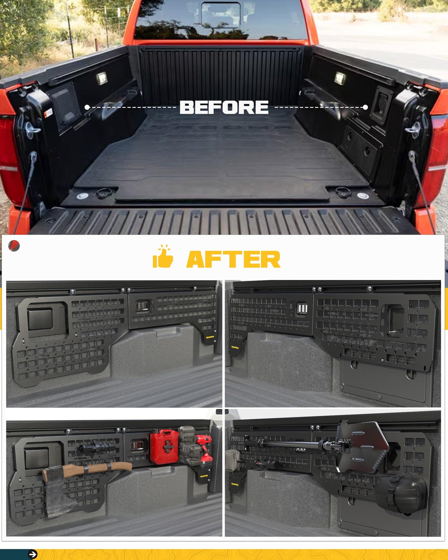Trumgeta Side Bed MOLLE Panel Fit for 2022-2025 2026 Toyota Tundra 5.5 Feet with Truck Rail Truck Storage Organizer System