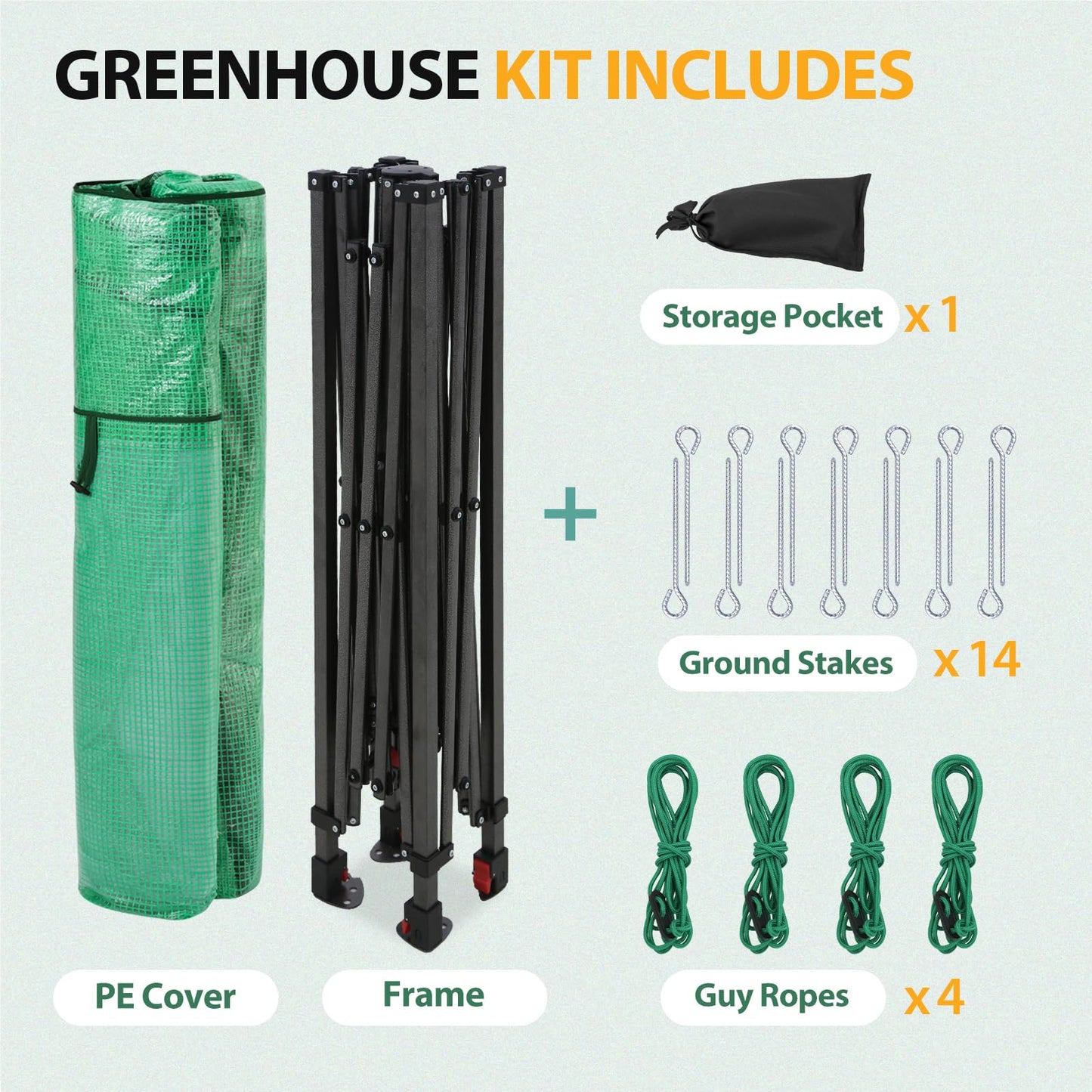 EAGLE PEAK 8x6 Portable Walk in Greenhouse, Pop Up Indoor Outdoor Greenhouse, Green House Kit with Zippered Roll-Up Doors and Windows, PE Cover, Clear/Green