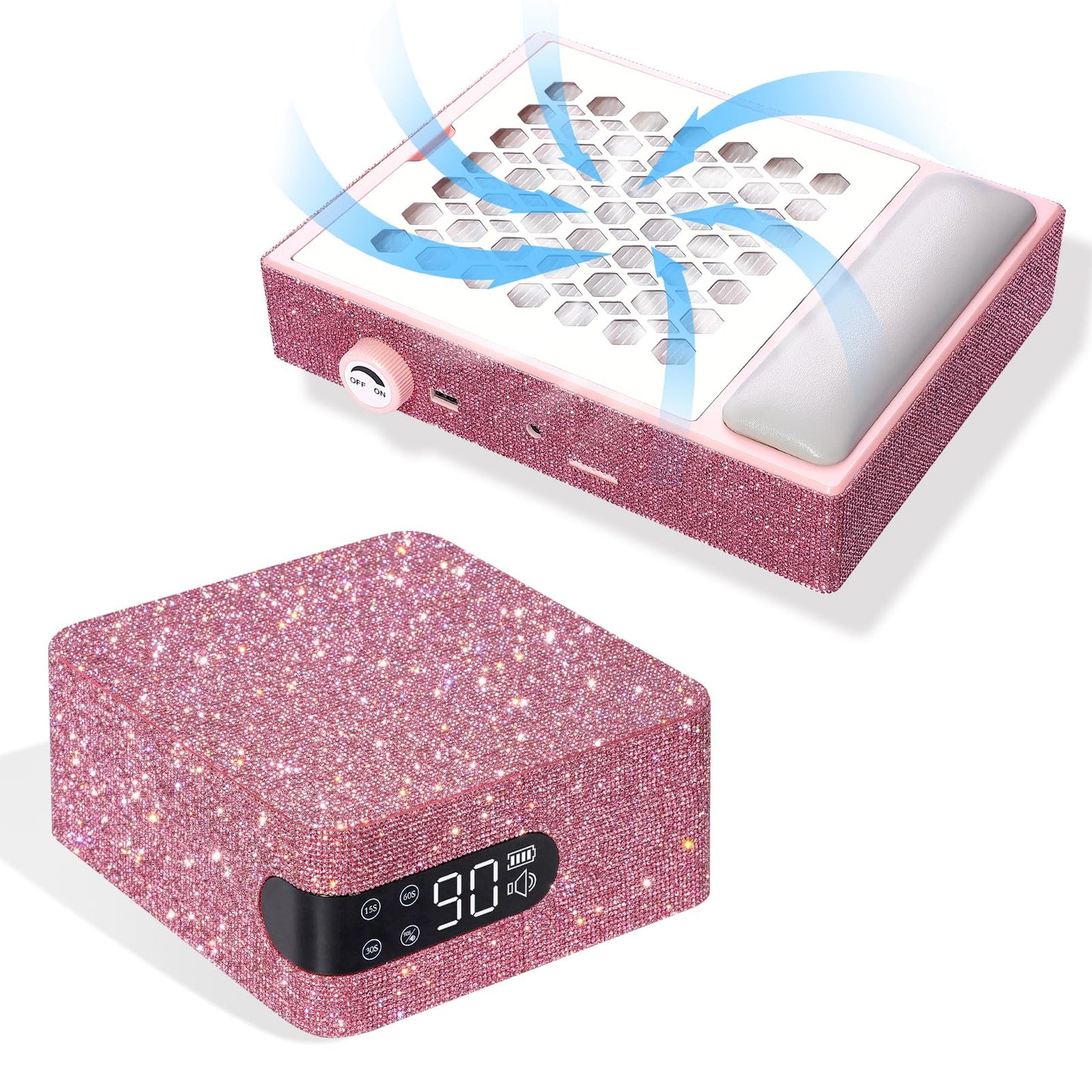 CHRISTINE SHELLY UV LED 96W Nail Lamp Gel Polish Light with 4 Timer Setting Plug-in Quick Dry Curing Lamp Pink & Nail Dust Collector Reusable Filters Powerful Vacuum Fan with Hand Pillow Pink