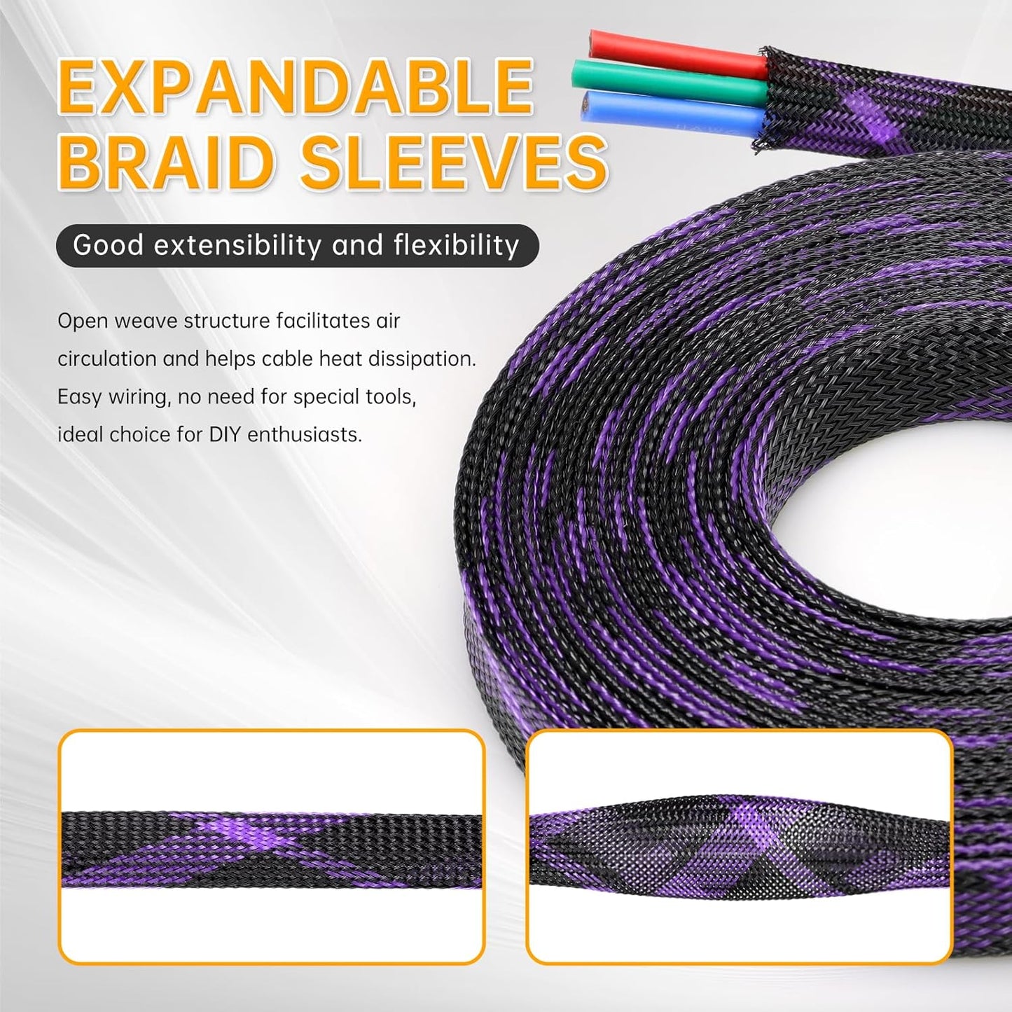 YOUBO 33ft 8mm (5/16")) Braided Cable Sleeve, Expandable Wire Loom for Automotive Wiring Harness & PC Case, Pet-Proof