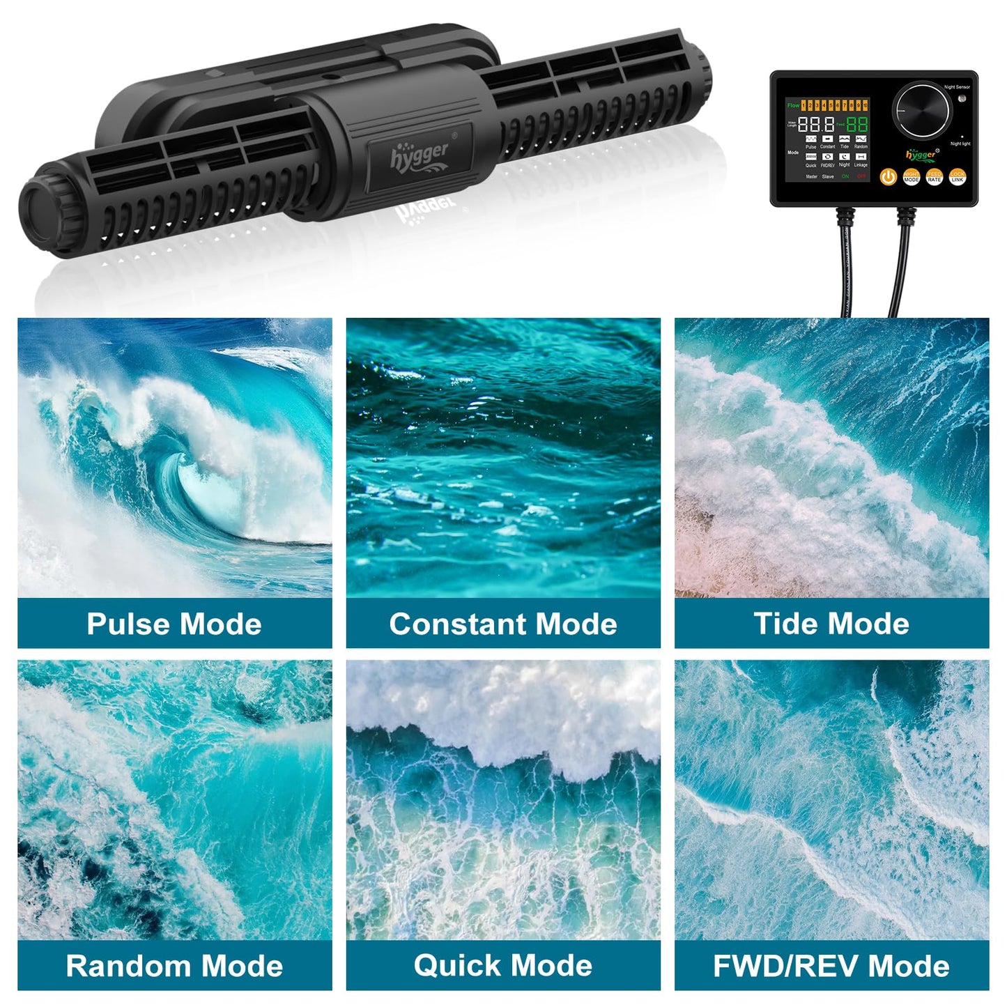 hygger Intelligent Wave Maker for Aquarium, Saltwater Freshwater Circulation Pump Adjustable 6 Waves/Night/Feed/Wireless Connection Mode, Magnetic Holder Display Controller Memory Function (25W)