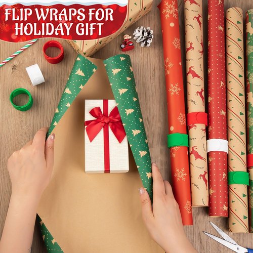 LBSXQGS Holiday Wrapping Paper Holder - 24Pcs Red, Green & White Storage Solution for Christmas Gifts