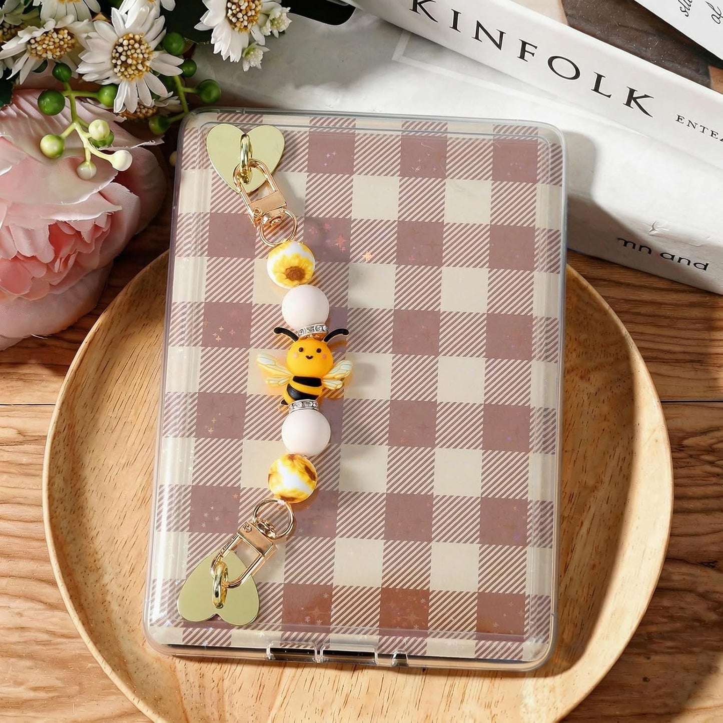 Silicone Beaded Strap for Kindle Charm - Cute Bee Style Hand Strap Bracelet Grip Chain for E-Reader, Bookish Gift