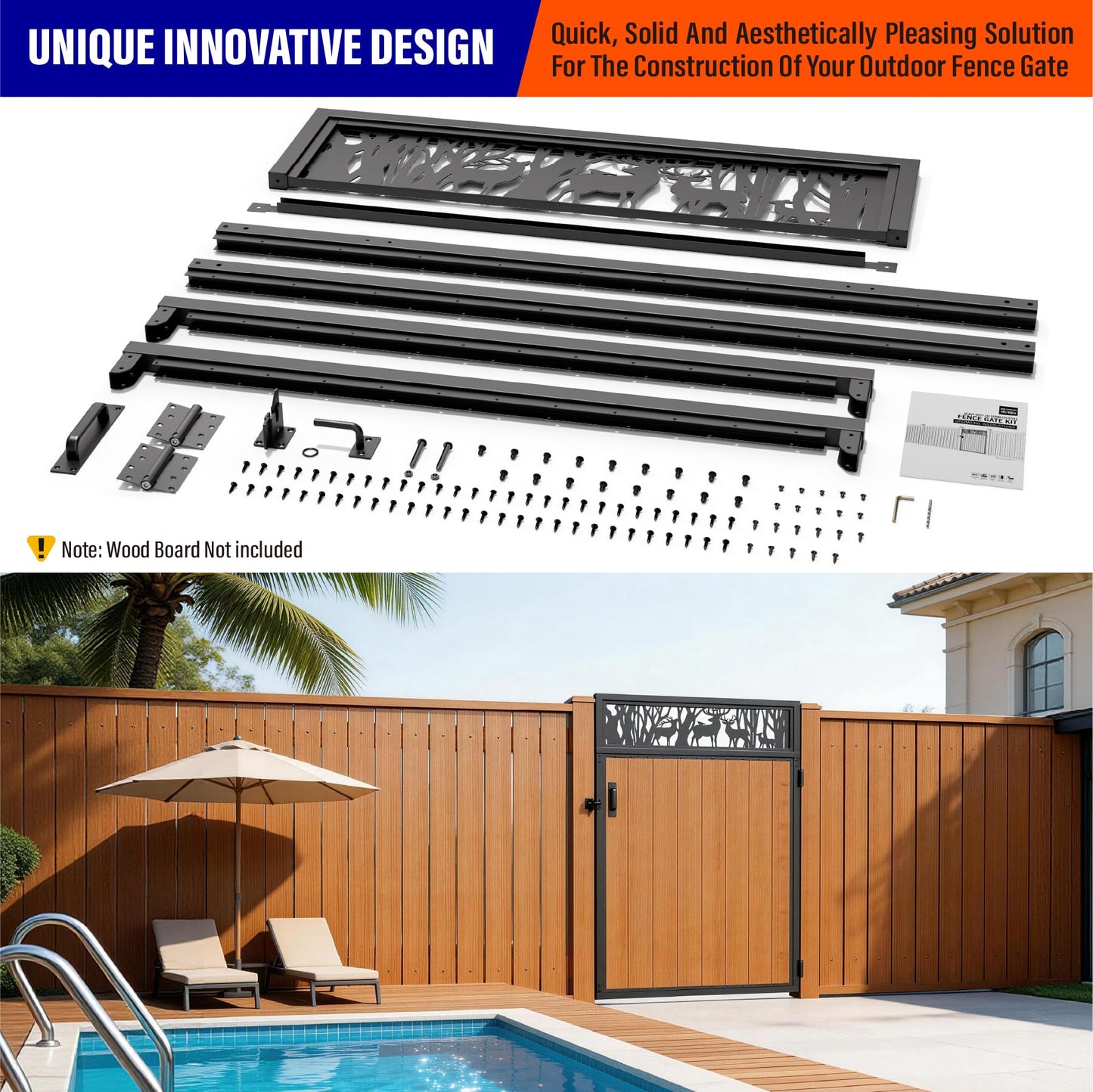 Prinfort 4x6FT (46.78"W X 70.8"H) 201 Stainless Steel Anti Sag Wooden Fence Gate Kit Heavy Duty Garden Gate Frame Hardware Kit Reinforcement (Left/Right Free-Installation)