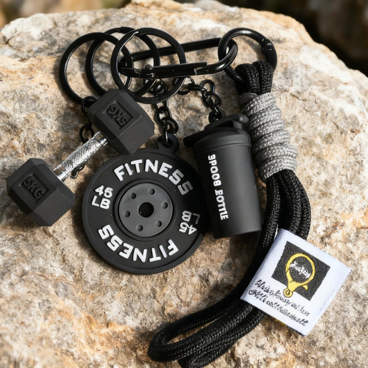 Colorful Fitness Keychain Set - Silicone Dumbbell/Kettlebell Charm, Metal Clasp, Motivational Gym Bag Accessory, Workout Gift (Fitness Bell Pot - Black)