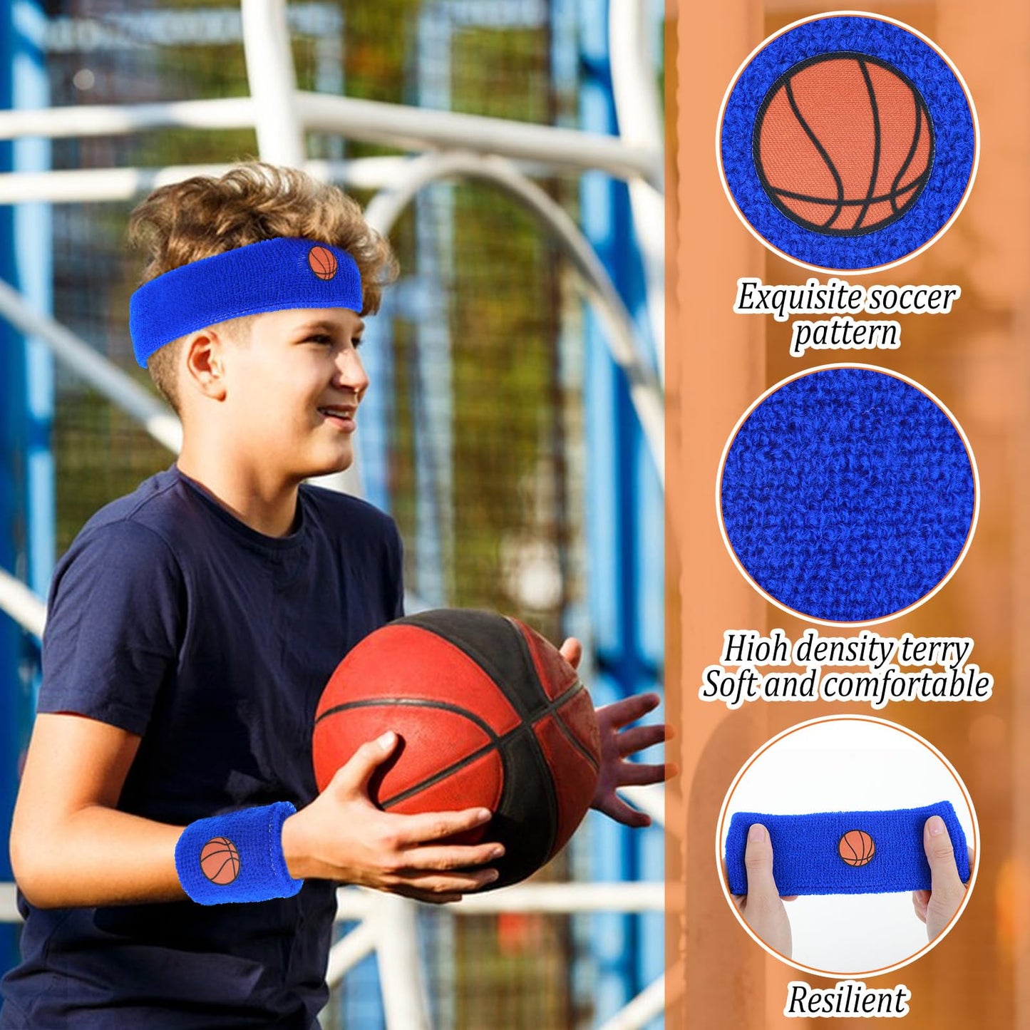 Mabor 6 Pcs Sweatband Set, Including 4 Moisture Wicking Athletic Wristband and 2 Headbands Wrist Sweatband Sports Terry Cloth Sweat Absorbing Head Band for Workout for Kids Teens