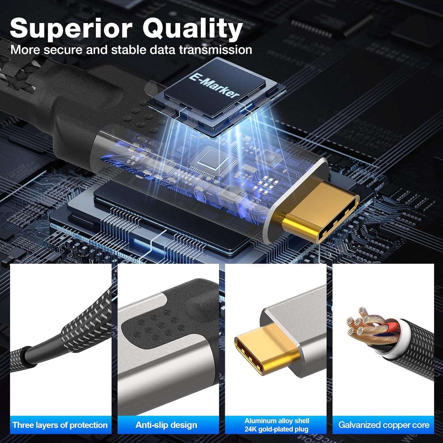 CABLAPTOP 10ft,3.2 2x2 Cable,4K@144Hz/60Hz,8K@30Hz Cable,20Gbps Charging,240W 17 16Pro CABALPTOP usb c to usb c cable