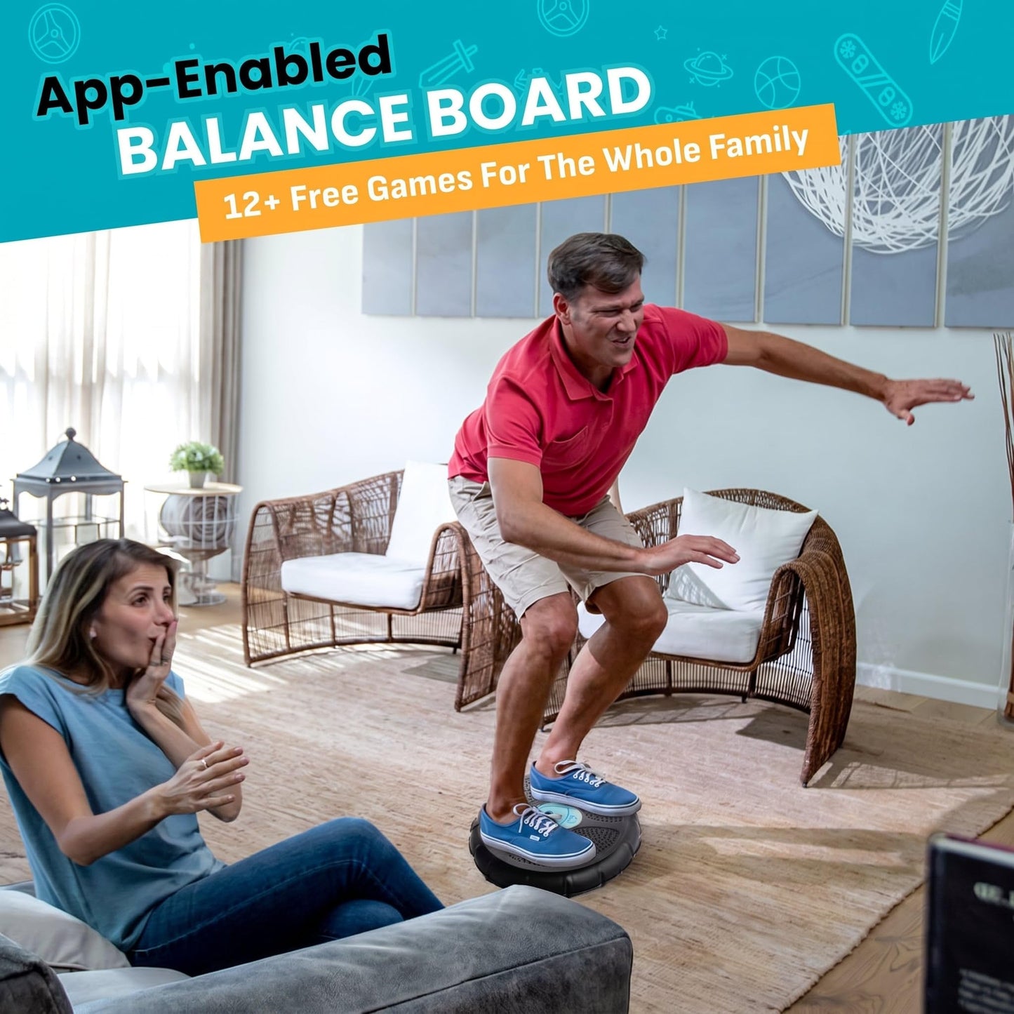GoBalance Play - Smart Balance Board Game with Bluetooth Motion Sensors, Professional Wobble Board with 12 Interactive Games for Fun, Balance training and Home Gym Workout.