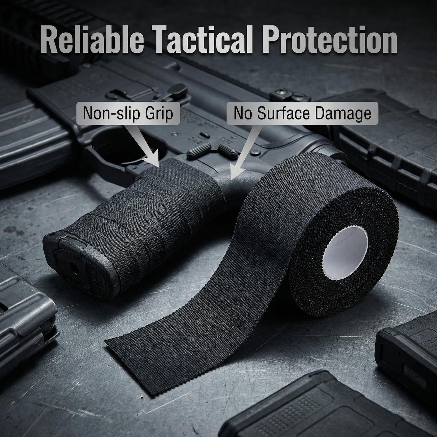 Nowindsy Gun Grip Tape，Tactical Tape 1.5" Non-Reflective Improve Grip Multipurpose Wrap Tape for Rifles, ShotgunsGun, Magazine, Tactical Geer, Sport Handle, Gardening Tools (2-Roll)