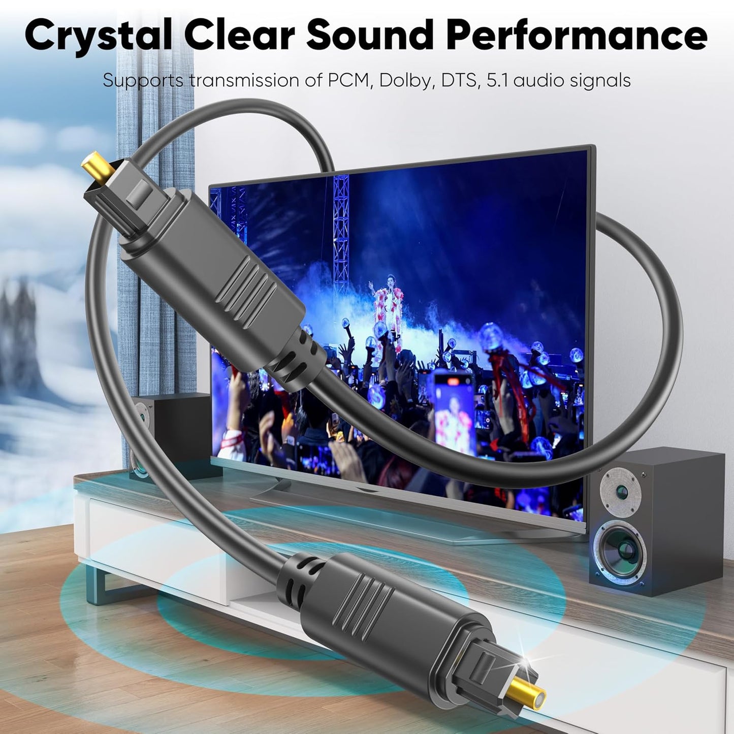 3 PS4 Digital Optical Audio Cable Feet, Spdif Fiber Optic Short Cord, Toslink for Soundbar TV Xbox Home Cinema