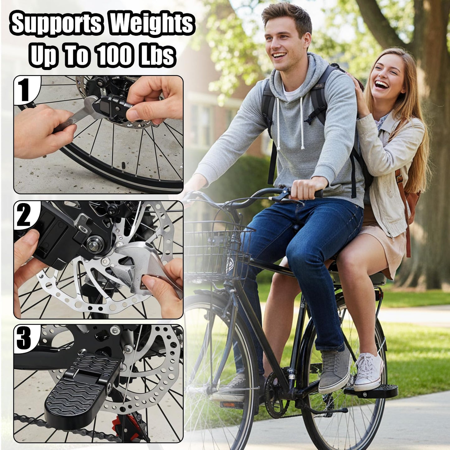 Afcabakila 2Pcs Aluminum Alloy Foot Pegs for E-Bike & Mountain Bike, 4.3 x 1.8 Inch Non-Slip Passenger Peg for Road Bike & BMX Accessories, Folding Rear Pedals, Durable, Space-Saving