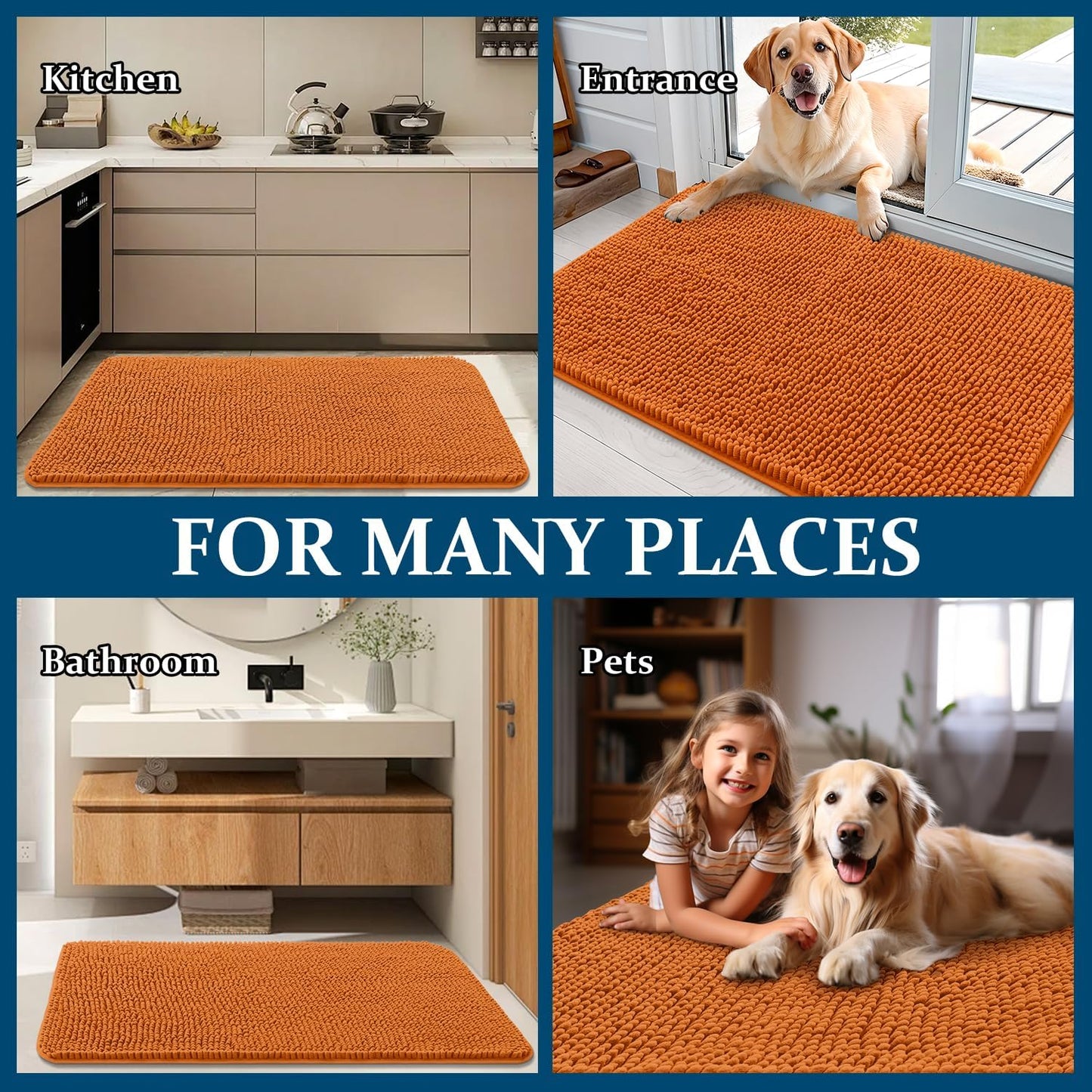 OLANLY Dog Door Mat - Absorbent Non-Slip Chenille Mat for Muddy Paws | 59x32, Quick Dry, Indoor Carpet