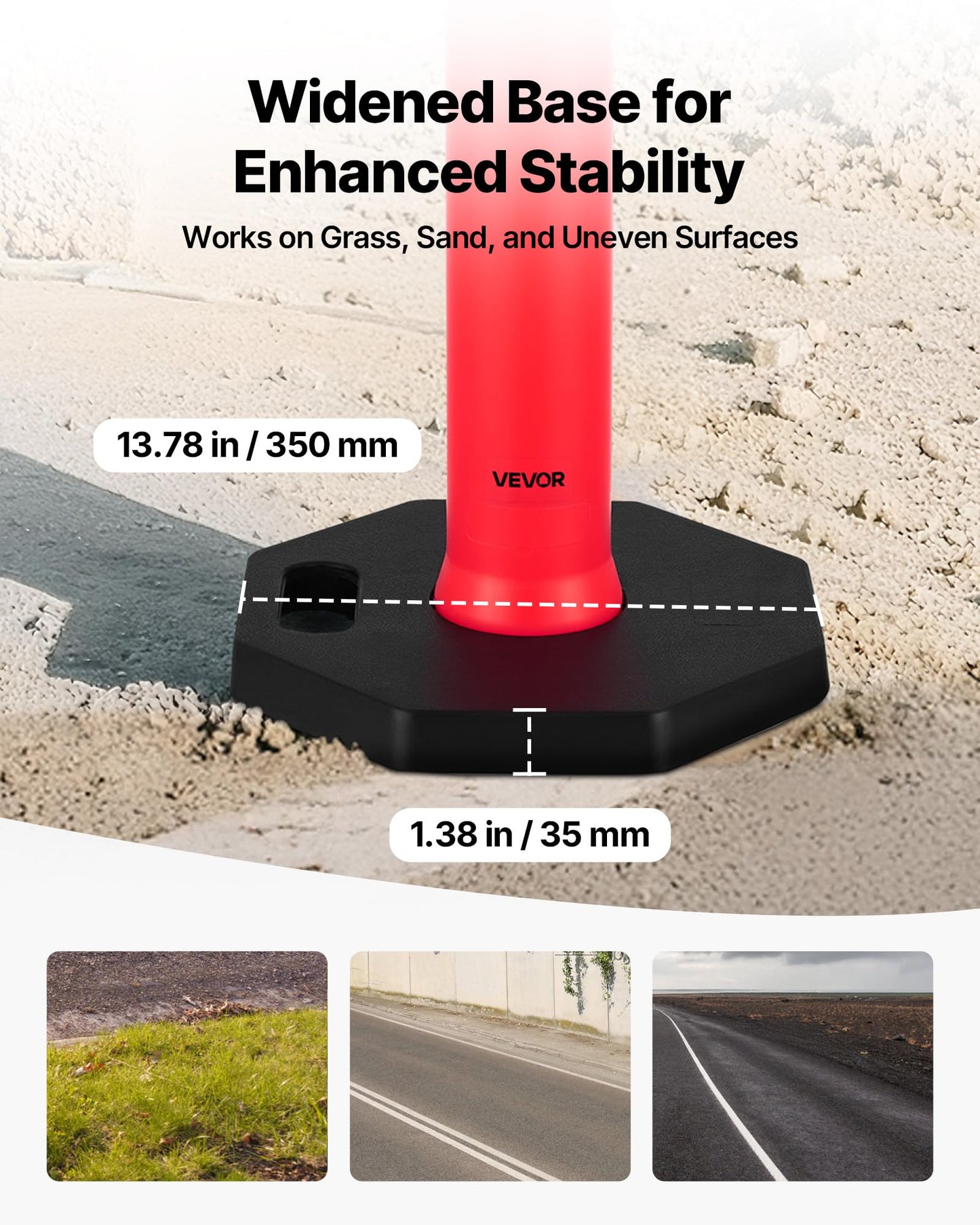 VEVOR 6 Pack Traffic Delineator Posts, 45 inches Traffic Safety Cones with Weighted Base and Reflective Strips, Heavy Duty Delineator Posts for Construction Site, Parking Lot, Crowd Control, Red