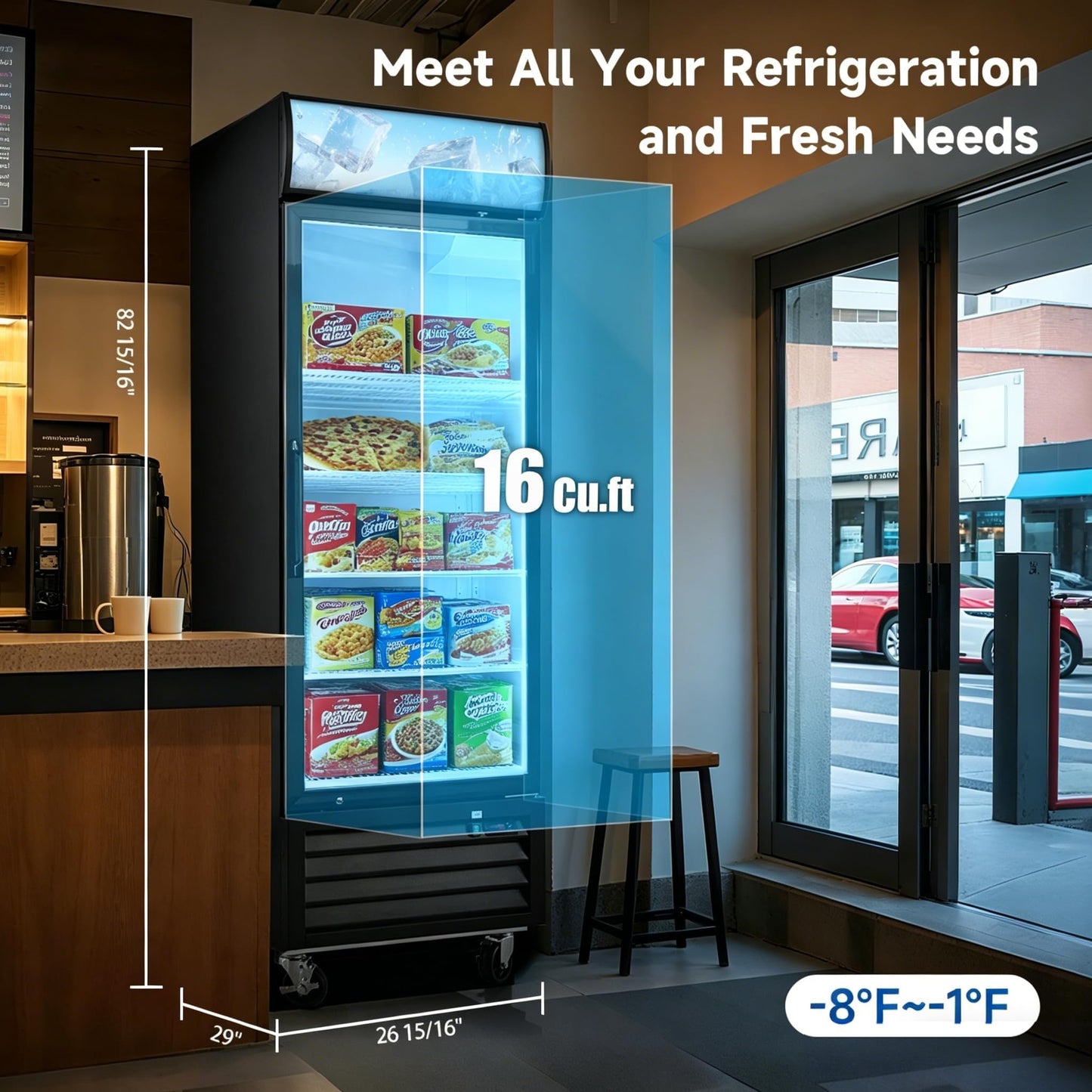 81" Commercial Upright Freezer with 3 Glass Door, 70 Cu.Ft Display Freezer Upright, -8~-1℉, Reach-in Fan Cooling Freezer with 12 Shelves & LED Top Panel for Restaurant Diner Bar, ETL Approved