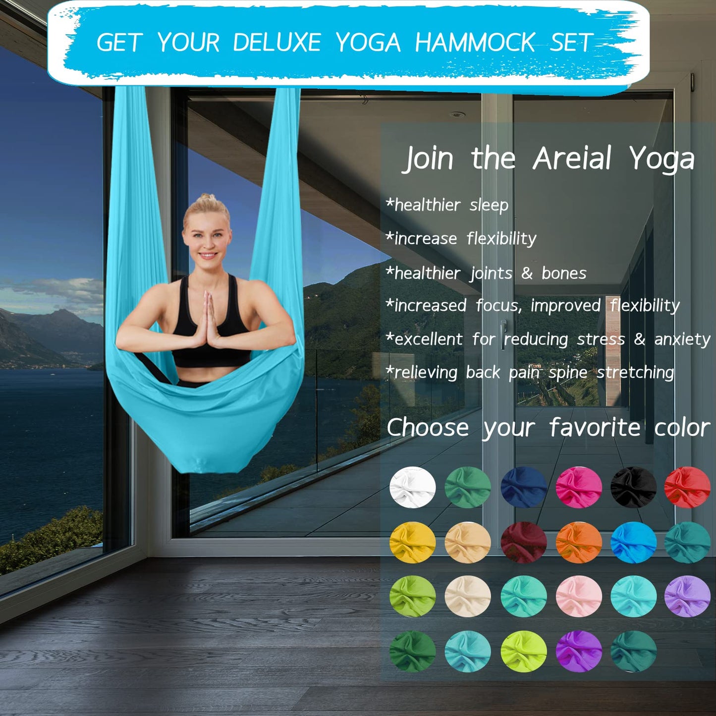 SKYPHAROS 5.5 Yards Aerial Silks Yoga Swing Set - Aerial Yoga Hammock Kit Anti-Gravity Flying for Fitness, Low/Non Stretch Nylon Tricot Fabric Hardware Included for Dance