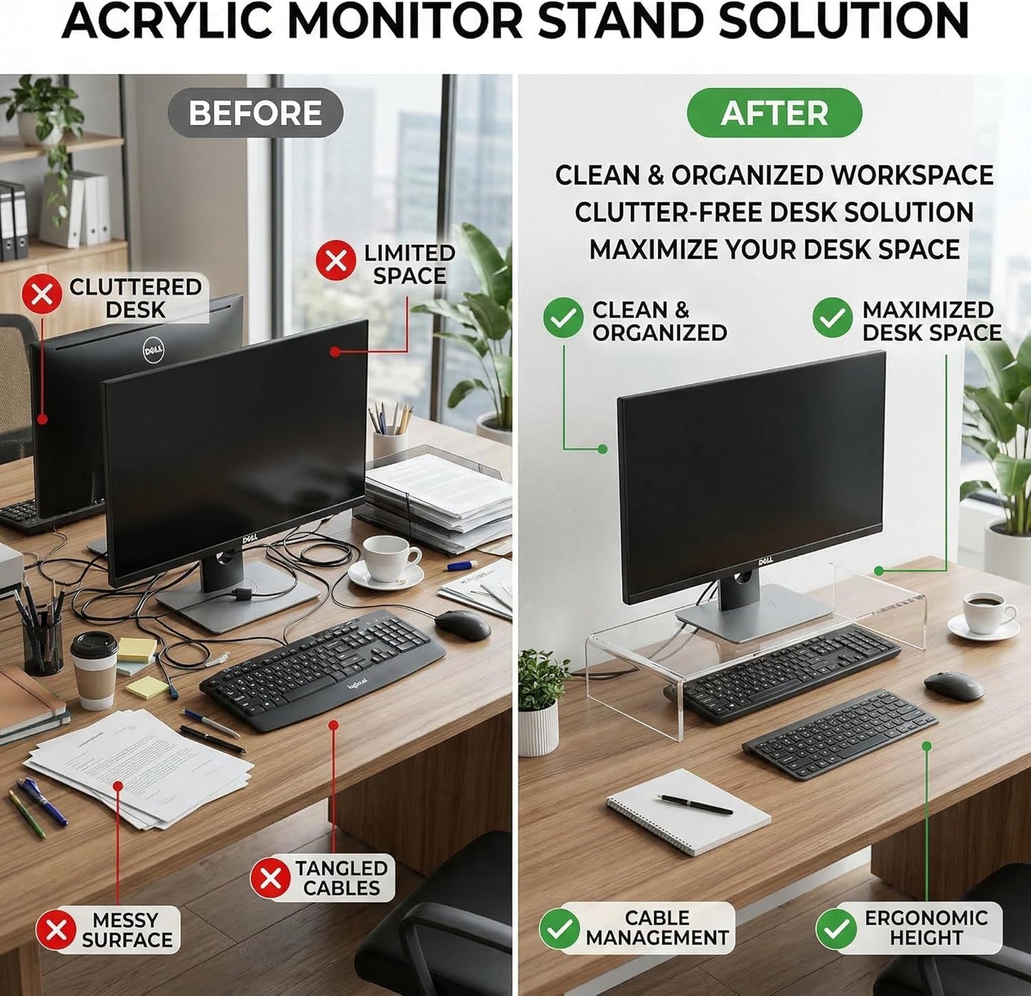 20 inch, Japard Acrylic Monitor Stand, Premium Large Monitor Riser Crystal Clear Acrylic Computer Stand Laptop Desk