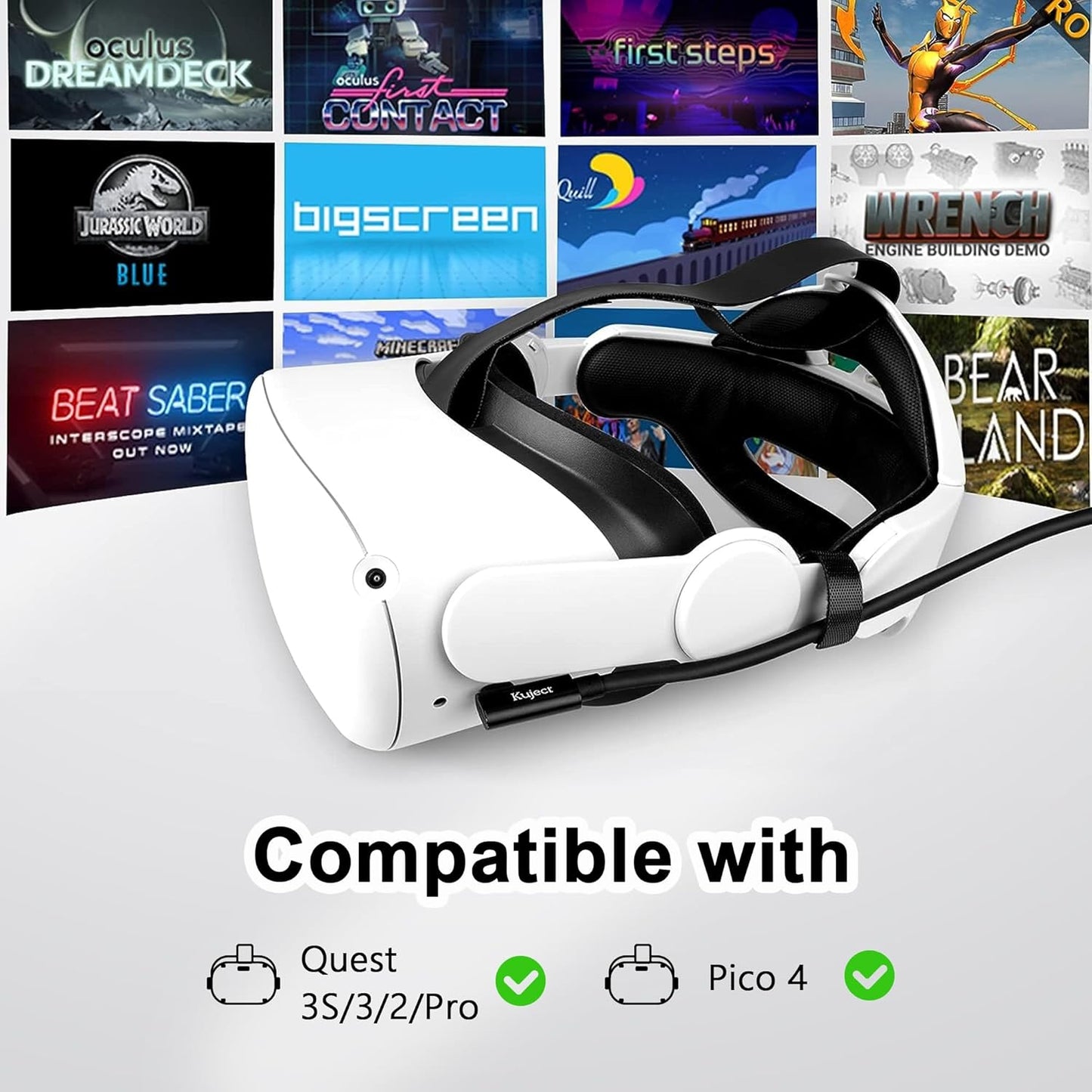 20FT 3S/3, 2/Pro, 4, Headset 3.0 Kuject Link Cable Compatible for Quest Quest Pico VR Accessories Cable for Rift