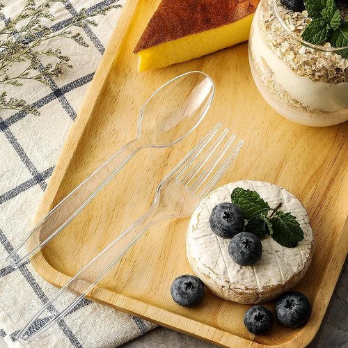 Clear Plastic Forks and Spoons Set by [Brand Name] - Heavy Duty Disposable Utensils for Parties | 400 Count