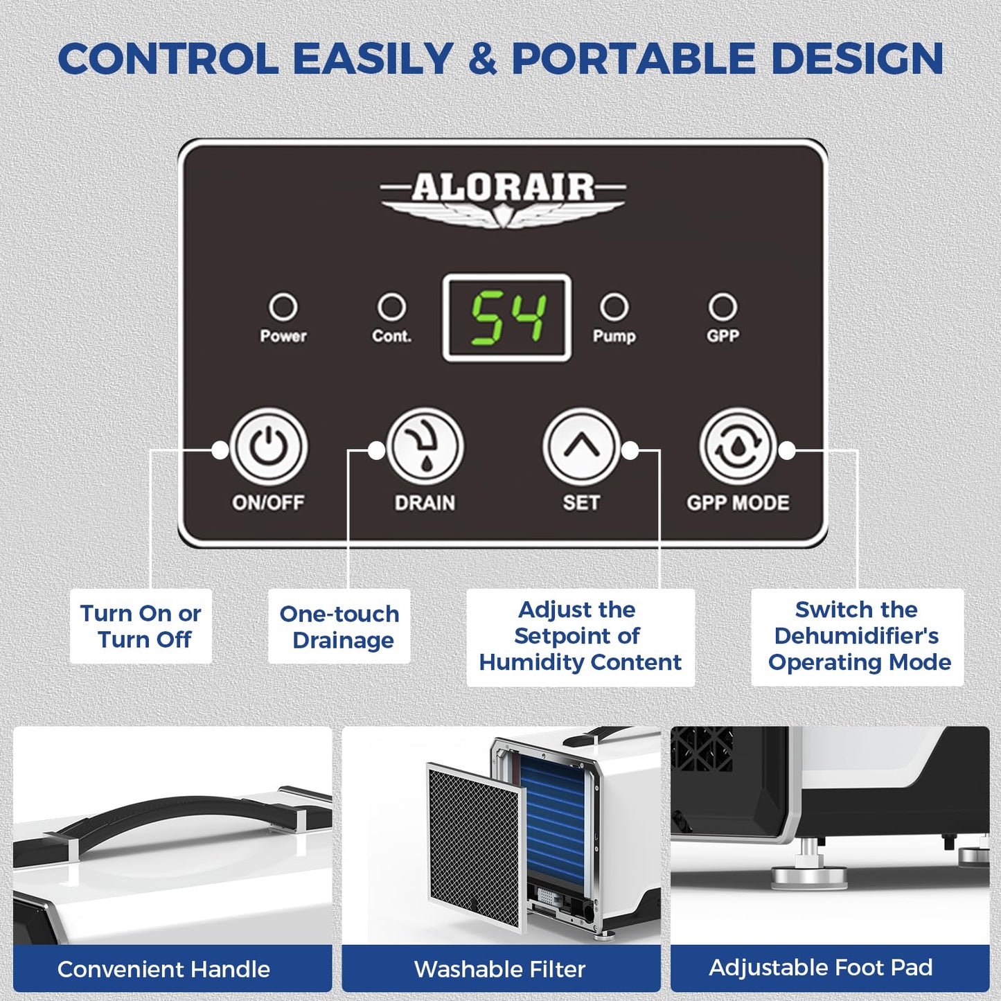 ALORAIR 70 Pints Crawl Space Dehumidifier with Pump and Drain Hose, Compact Basement & Commercial Dehumidifier for Water Damage Restoration, Covers Up to 1,000 Sq. Ft., 6-Year Limited Warranty