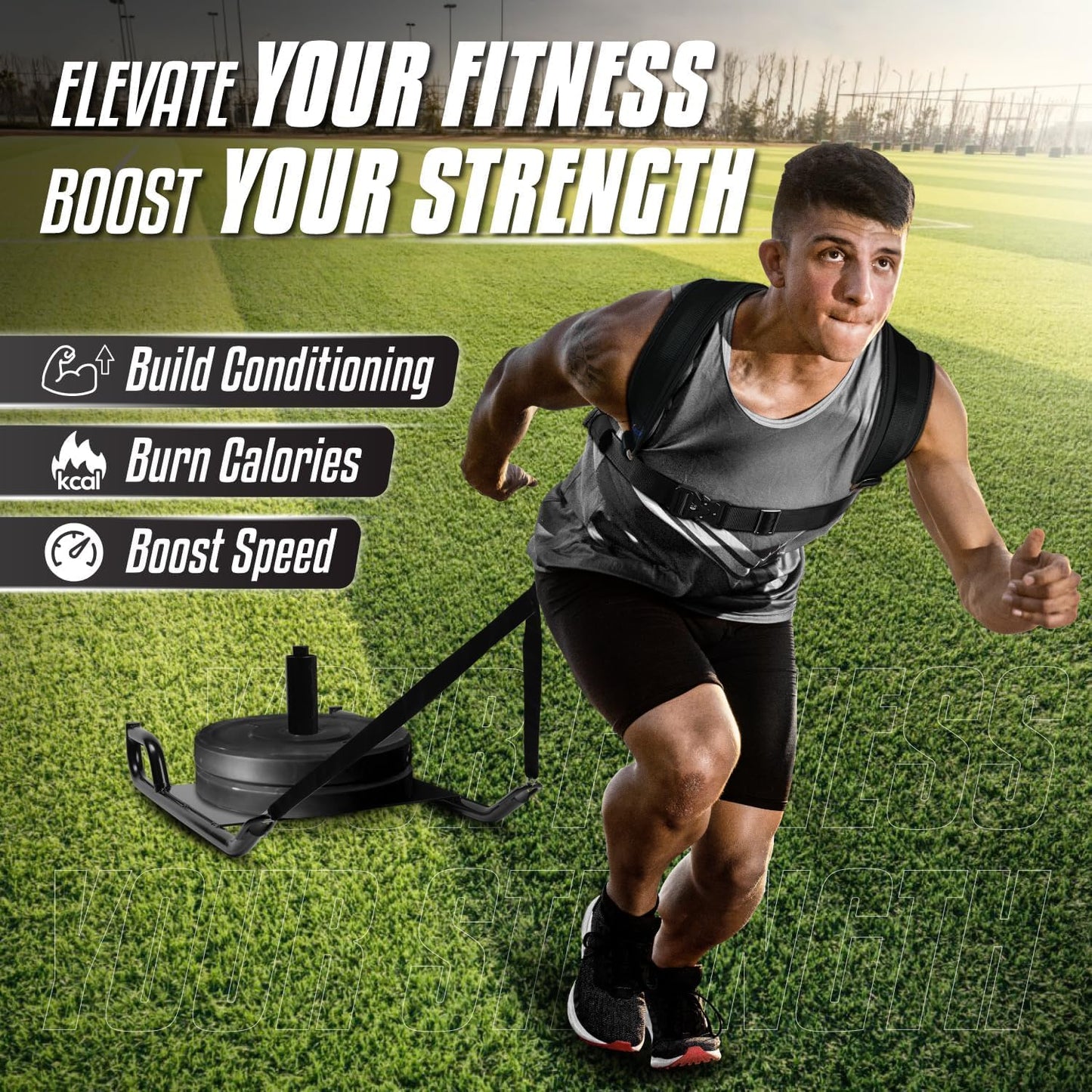 Yes4All Weighted Training Pull Sled with Vest, Steel Buckle, Fit for 1-2 Inch Plates, Sled Workout Equipment, Sport Power Sled for Athletic Exercise and Speed Improvement