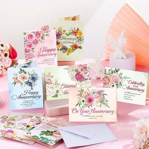 Motiskyy 50 Pack Christian Anniversary Cards with Envelopes and Stickers Religious Anniversary Faith Based Blessings Greeting Cards Bulk for Couples Churches Wife Wedding Celebrating Moments