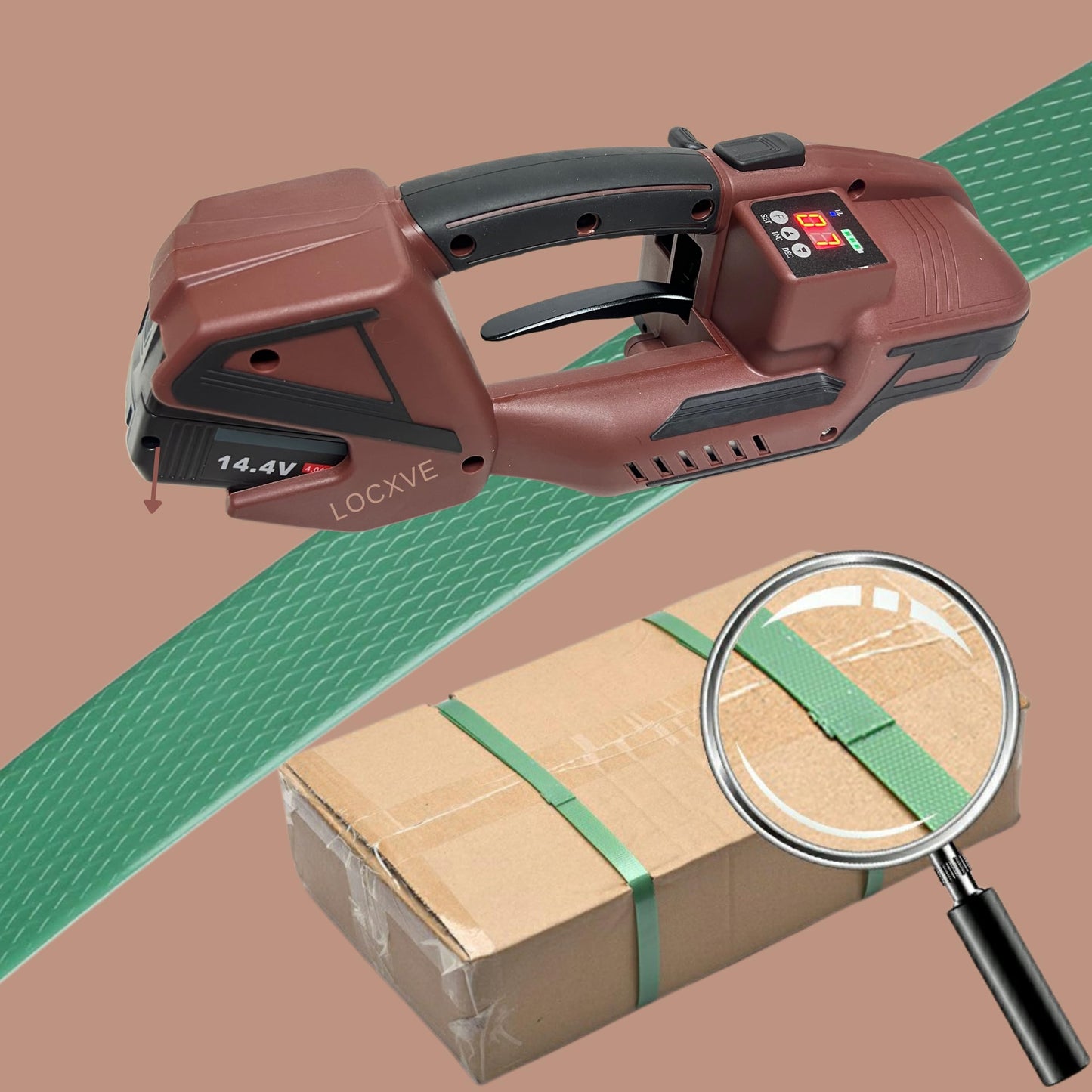 Electric Strapping Packaging Machine with LCD Screen Automatic 2 x 4000mah Battery Powered Portable Handheld Strap Tool for 1/2-5/8 in PP PET Straps Banding Box Pallet by LOCXVE
