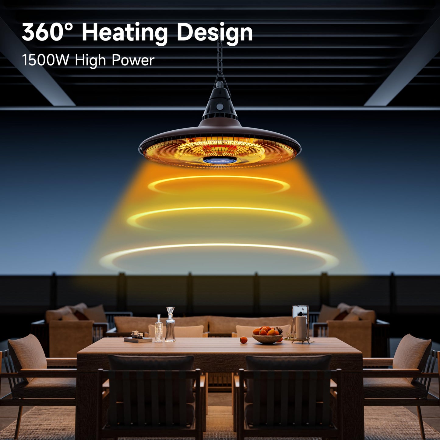 Ceiling Electric Outdoor Heater Wall-Mounted Hanging Patio 1500W Infrared Carbon Fiber Tube Heating Wall Heater for Gazebo, Balcony, Brown