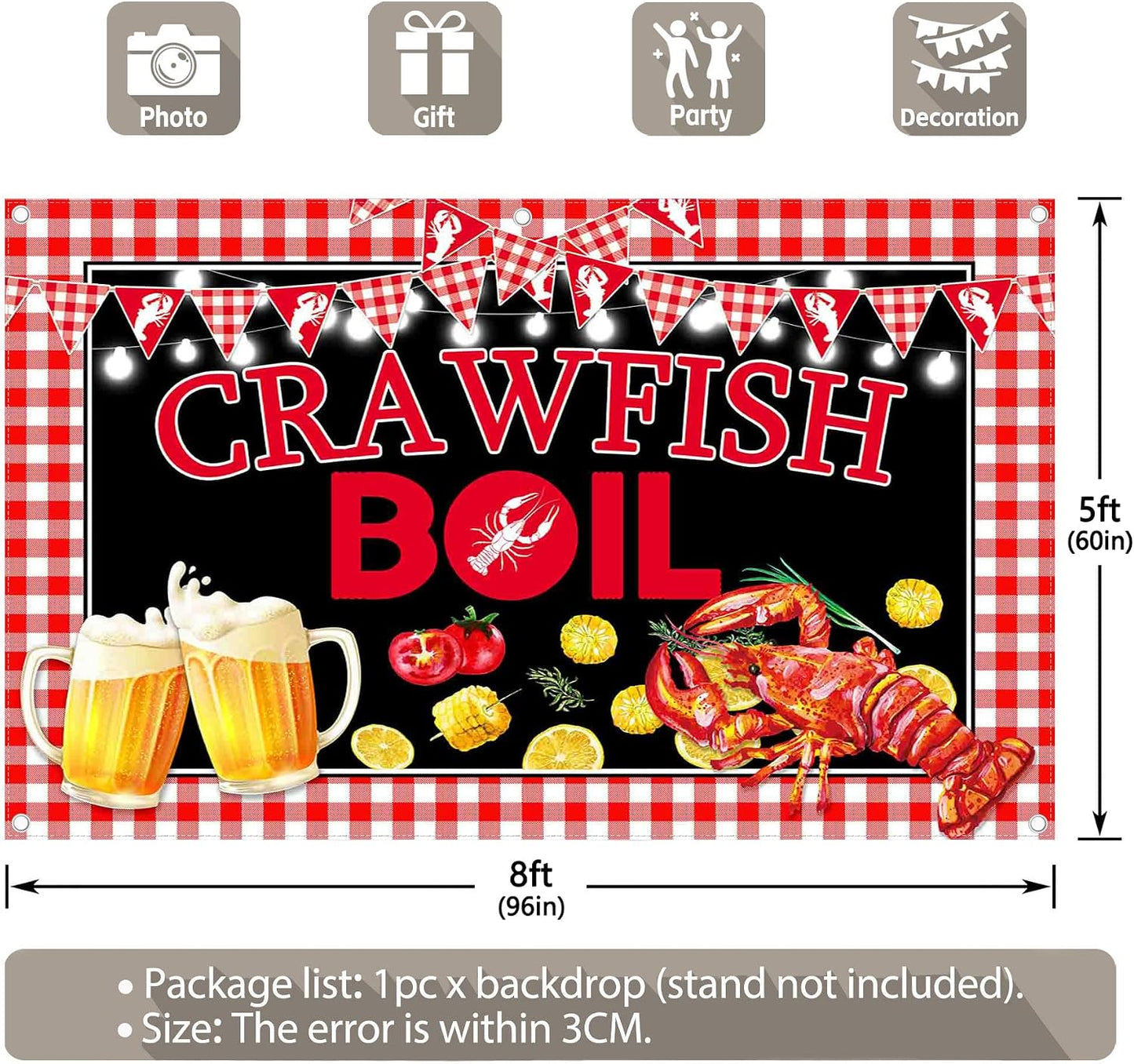 YCUCUEI 96x60inch Crawfish Boil Theme Backdrop Lobster Seafood Banner Background BBQ Beer Outdoor Party Decorations