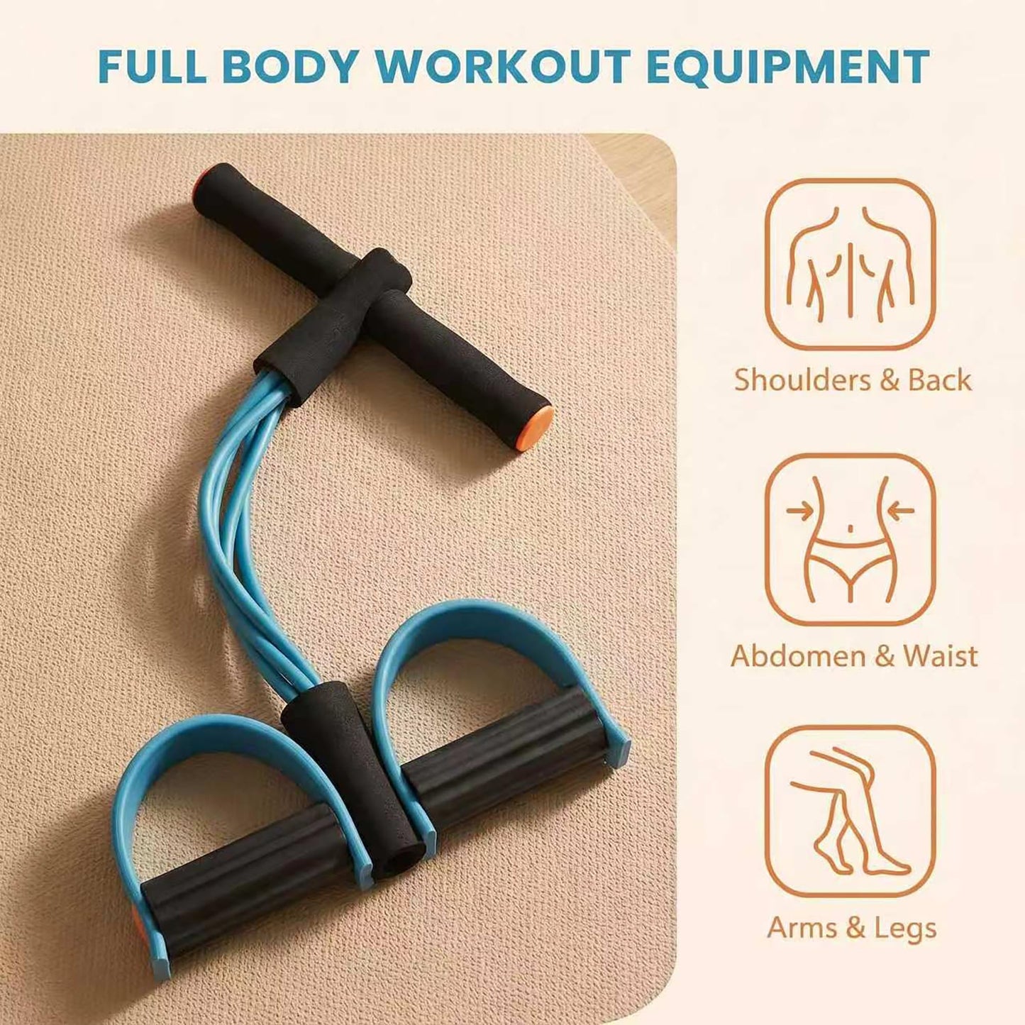 Upgraded Durable 6-Tube Pedal Resistance Strap with Handle, Natural Rubber Fitness Resistance Band, Multifunctional Exercise Band for Abdominal, Waist, Arm, and Leg Shaping Training