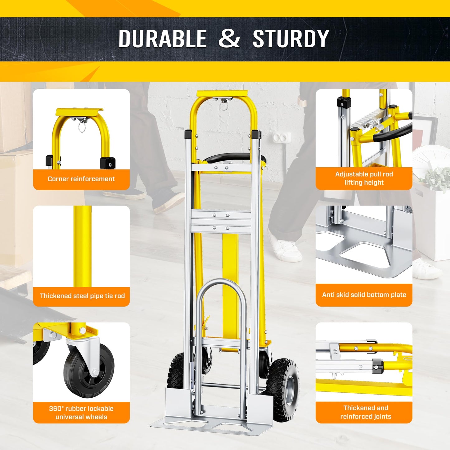 Dkenicor 4 in 1 Folding Hand Truck, 1000lbs Capacity Dolly Cart Industrial Convertible Heavy Duty with Retractable Handle and 4 Rubber Wheels, Collapsible Cart for Home, Office, Warehouse, Silver