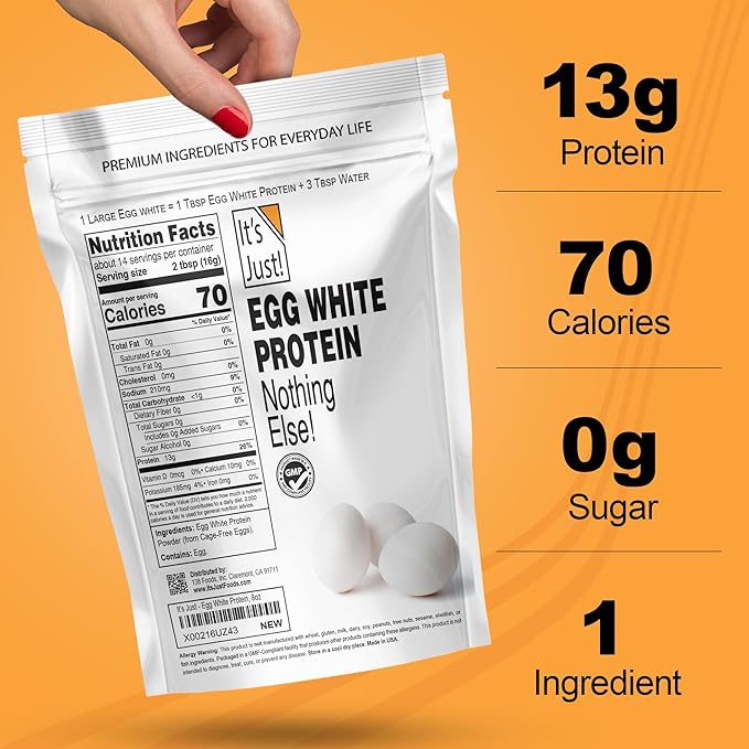 It's Just! - Egg White Protein Powder, Dried Egg Whites Protein, Meringue Ingredient, Non-GMO, USA Farms (Unflavored, 20oz)