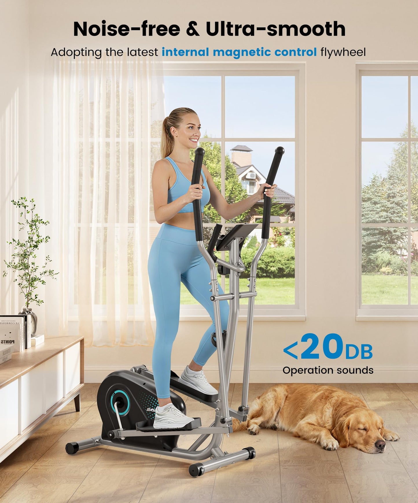 THERUN Elliptical Exercise Machine, Ultra-Quiet Elliptical Machine for Home, 13.2LBS Flywheel Elliptical Trainer, 16 Resistance Levels Elliptical Training Machines w/Pulse Sensor, LCD Monitor (Aqua)