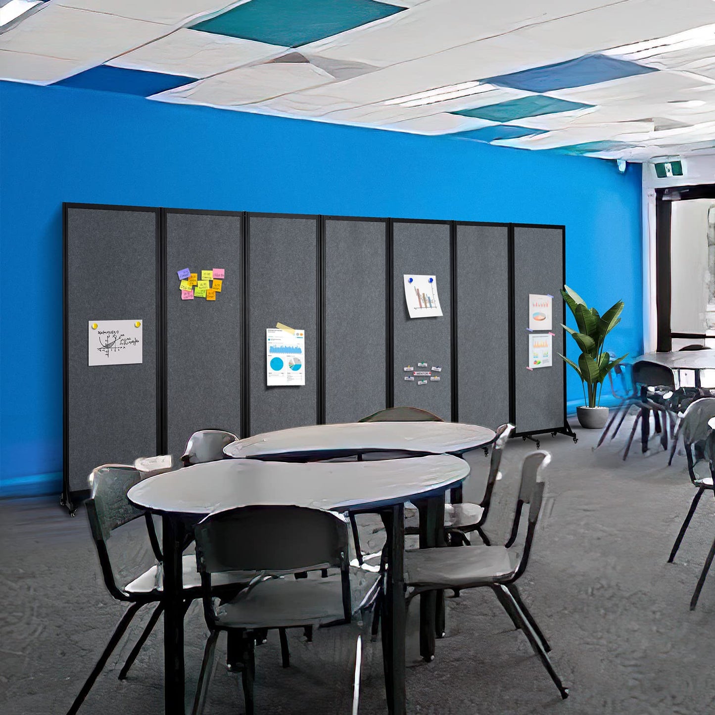 Strongbird Room Partition,Office Divider,Portable Commercial Screen Dividers,Privacy Partition Separator,Classroom School Dividers,8'5"W x 6'7"H,4 Panel,Grey