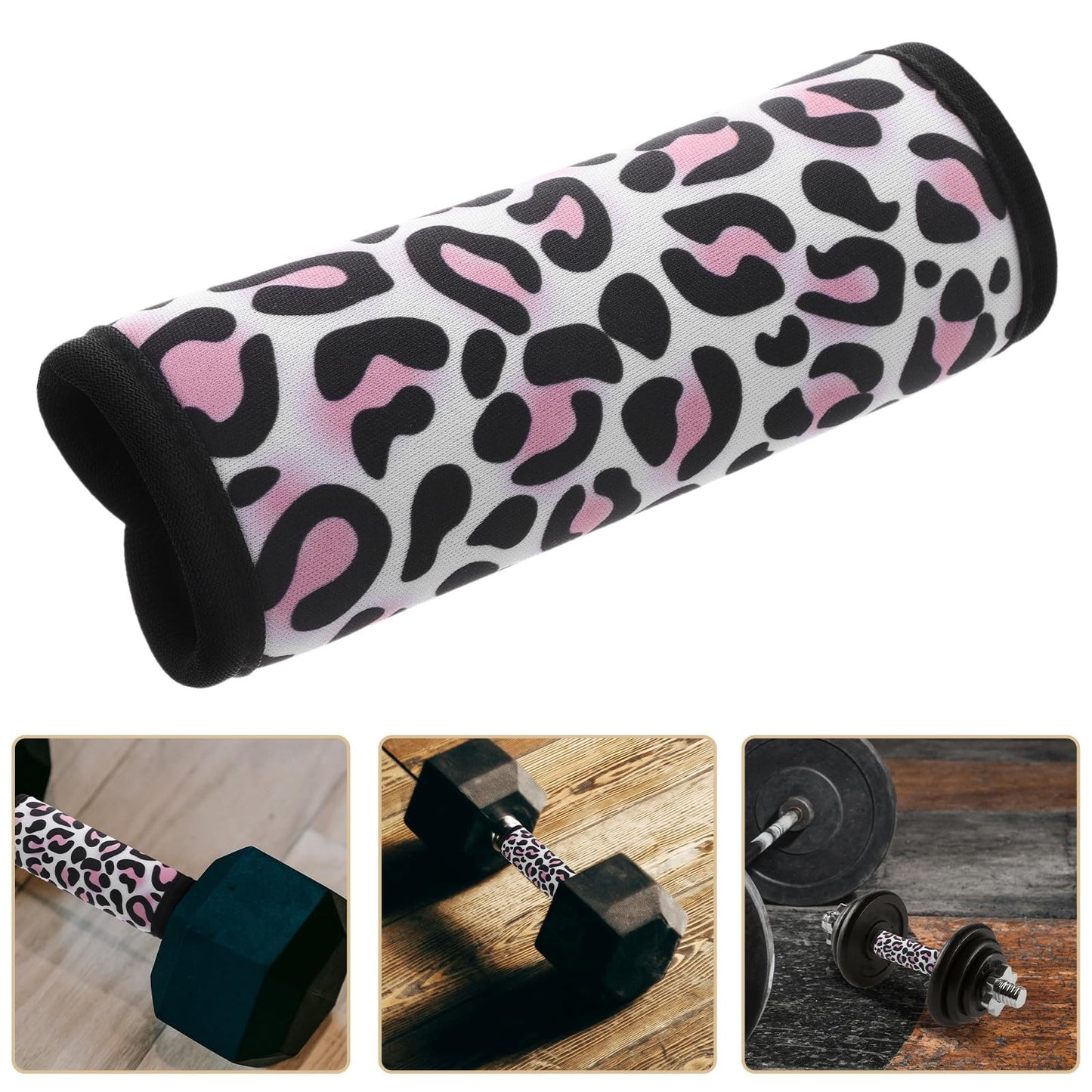 OHPHCALL Barbell Pad Set 2Pcs with Leopard Print Dumbbell Handle Covers Horizontal Bars Sleeve Non-Slip Protective Grip Pads for Pull Up and Weight Lifting Training