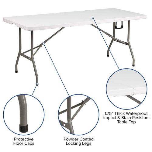 Flash Furniture Elon 6' Rectangular Plastic Folding Event Table with Carrying Handle, Bi-Fold Banquet Table for Indoor/Outdoor Events, White
