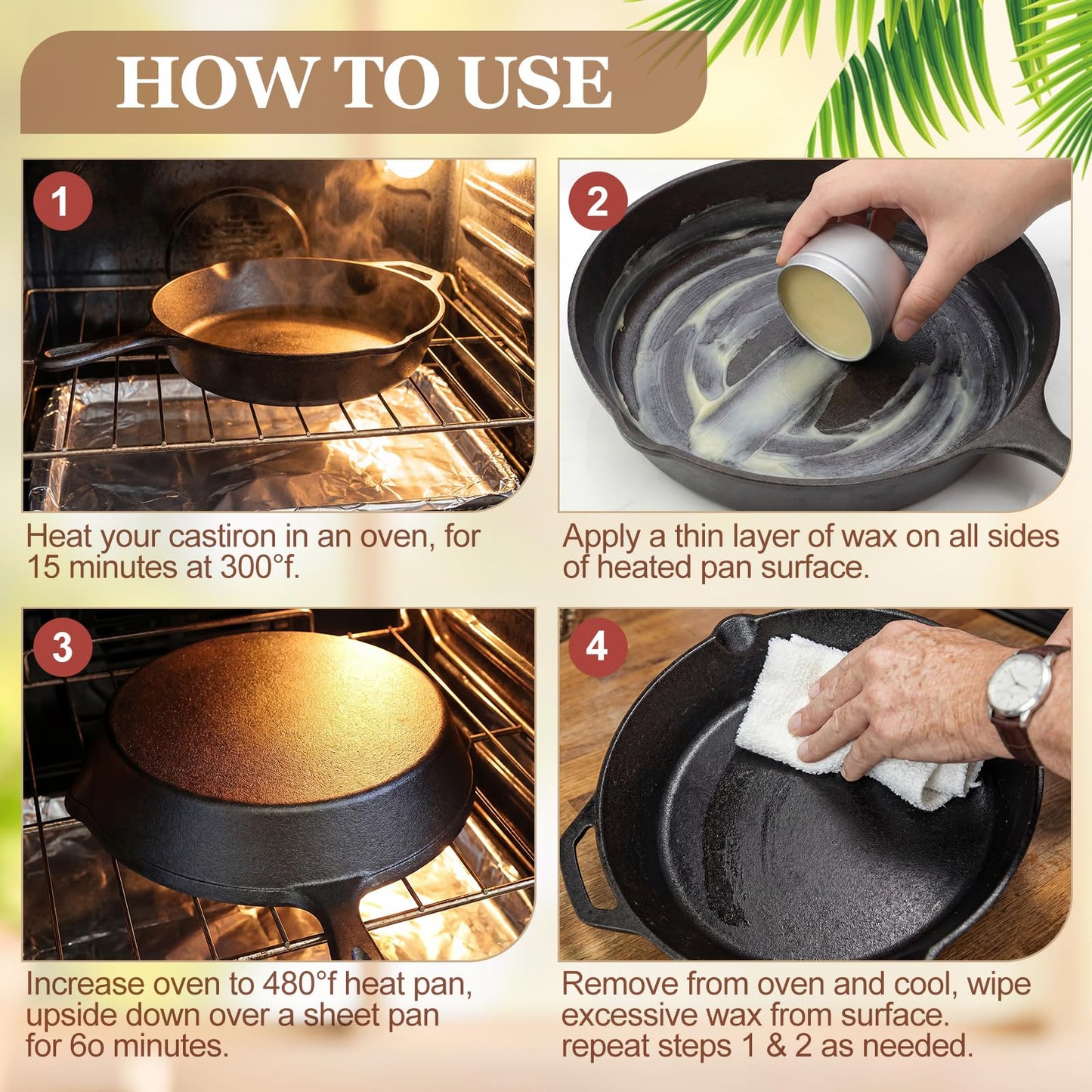 ElaraBerry 6 Pcs Cast Iron Cleaning Kit Includes Cast Iron Seasoning Wax, Chain Mail Scrubber, Cleaning Brush, Scrapers and Dish Towel Carbon Steel Care Set for Pan Grill Kitchen Supplies